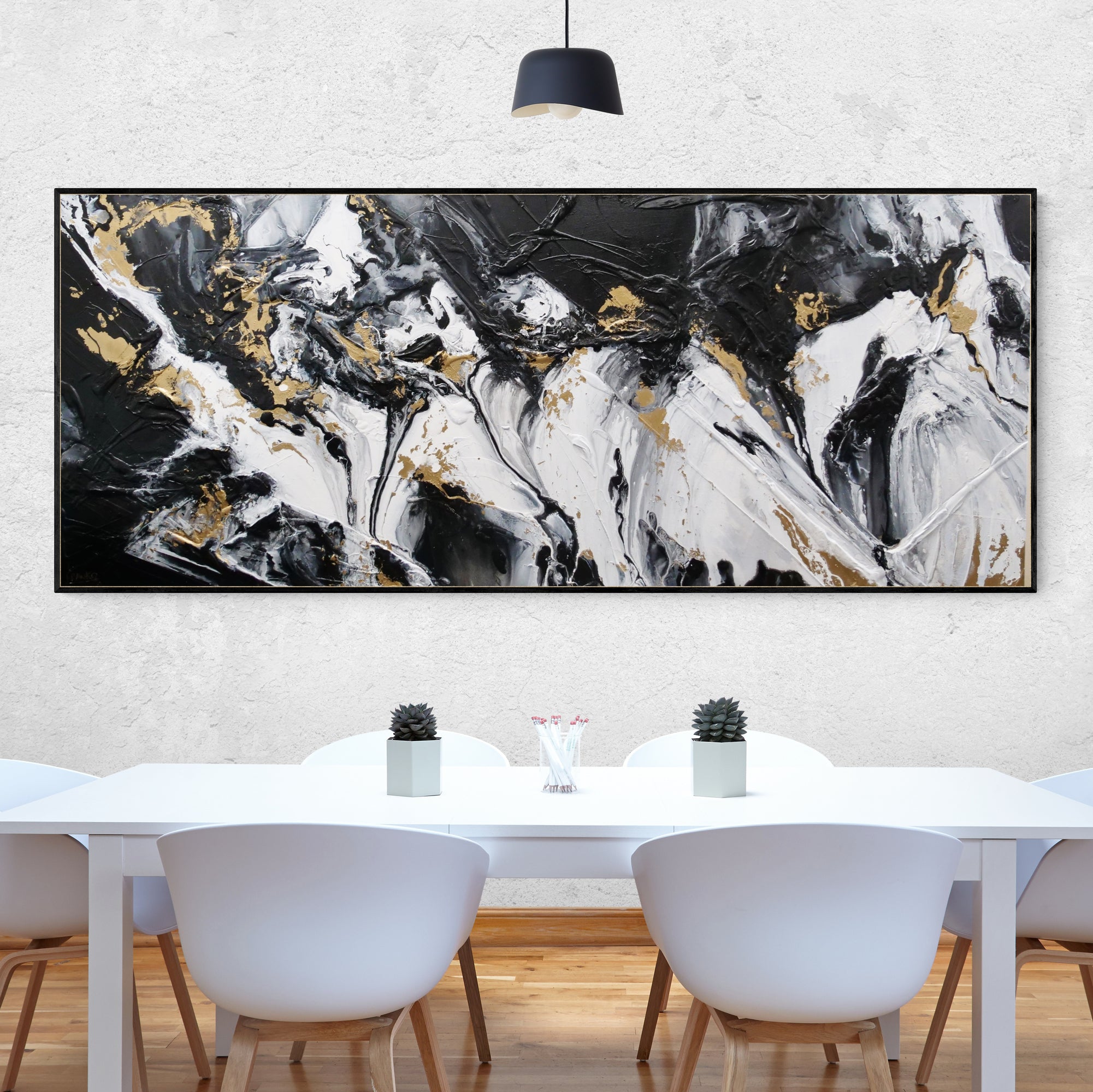 Gold Riches 240cm x 100cm Black Metallic Gold White Textured Abstract Canvas Wall Art - Modern Luxury Home Decor for Living Room, Bedroom & Office