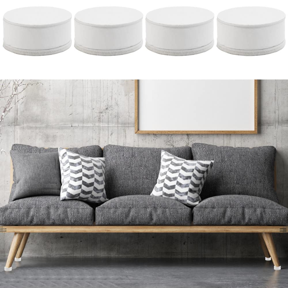 BUZIFU 4-Pack Heavy Duty Furniture Risers - 6cm Diameter White Bed & Desk Lift Blocks - Carbon Steel Self-Adhesive Leg Extenders for Sofa, Cabinet & Table - Adds 3cm Height (Perfect for Dorm Rooms, Home Office & Small Space Organization)