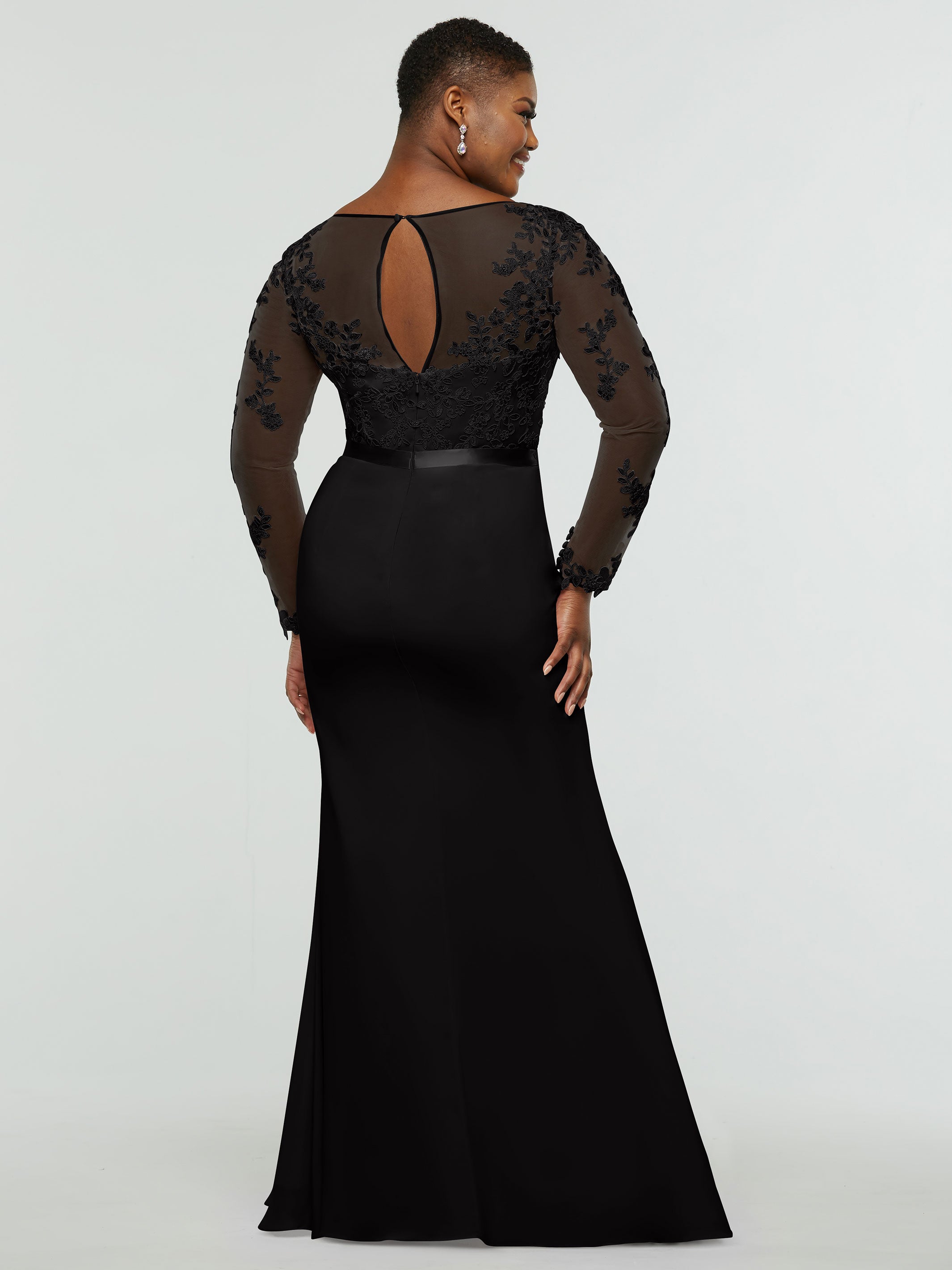 Elegant 80190 Chiffon & Lace Mermaid Bridesmaid Dress with Illusion Long Sleeves - Perfect for Weddings, Proms & Formal Events