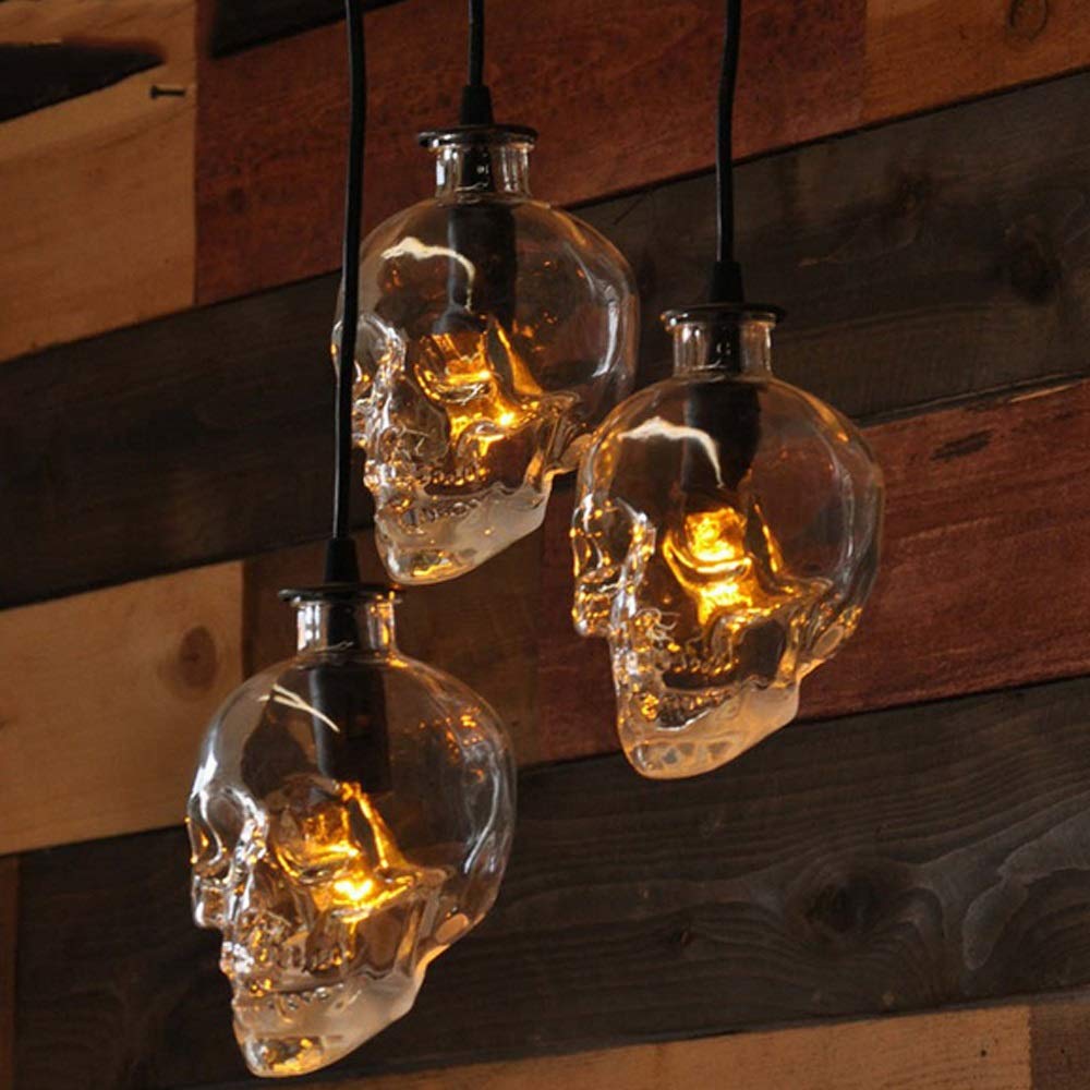 Vintage Skull Glass Bottle Chandelier Light - Loft Style Industrial Pendant Lamp for Bars, Restaurants & Coffee Shops - Gothic Decor Lighting Fixture (Style B) | Perfect for Halloween Party, Speakeasy Themed Venues & Man Cave Decor