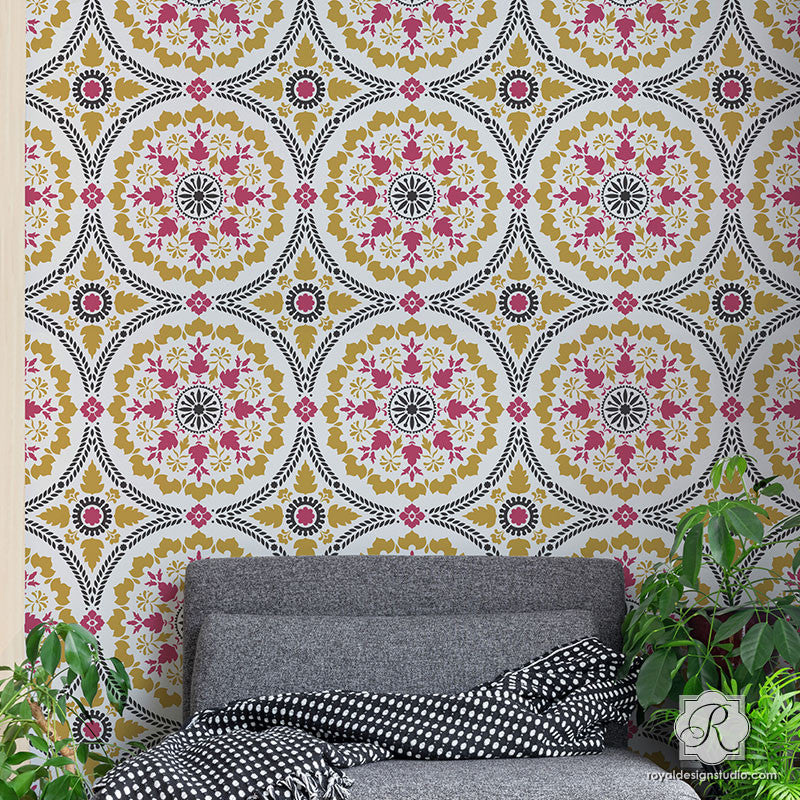 Mandala Fusion Tile Stencil - Reusable DIY Painting Template for Wall, Floor & Furniture Decoration - Perfect for Home, Yoga Studios & Meditation Spaces