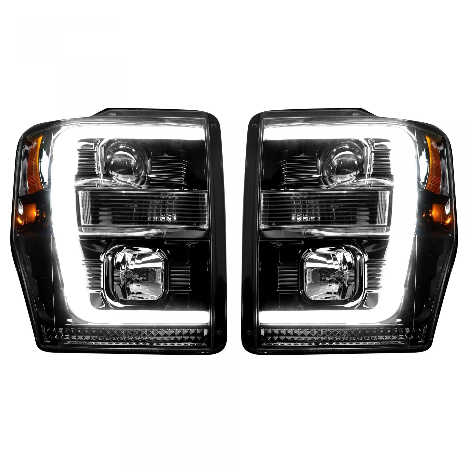Ford Super Duty 2008-2010 Projector Headlights with OLED Halos & DRL - Smoked/Black Lens - Upgrade Your Truck Lighting for Night Driving & Off-Road Adventures