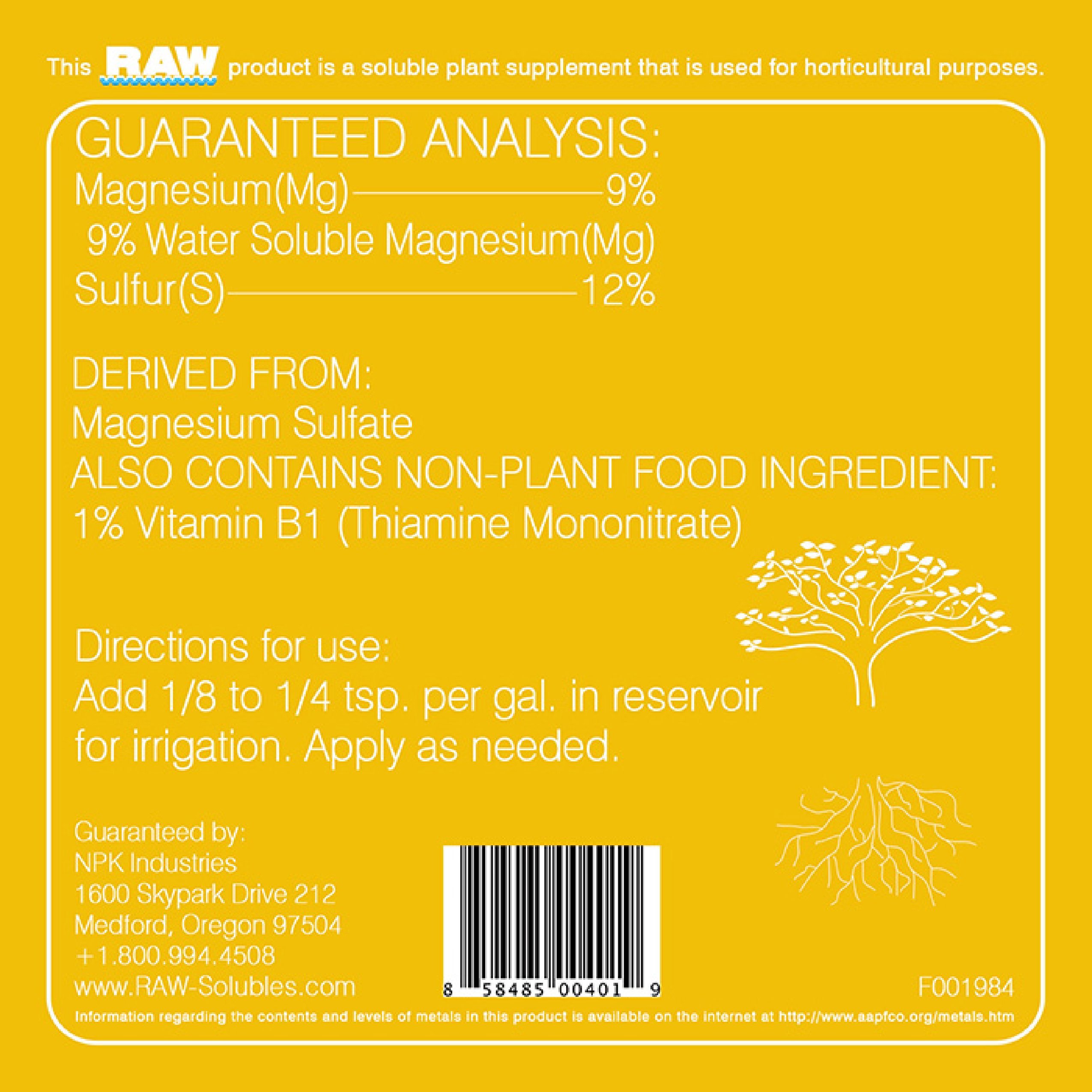 RAW B Vitamin 10lb - Premium Plant Growth Booster with B Complex & Magnesium Sulfate | Promotes Healthy Development, Higher Yields & Better Nutrient Uptake | Ideal for Hydroponics, Soil Gardens & Organic Farming