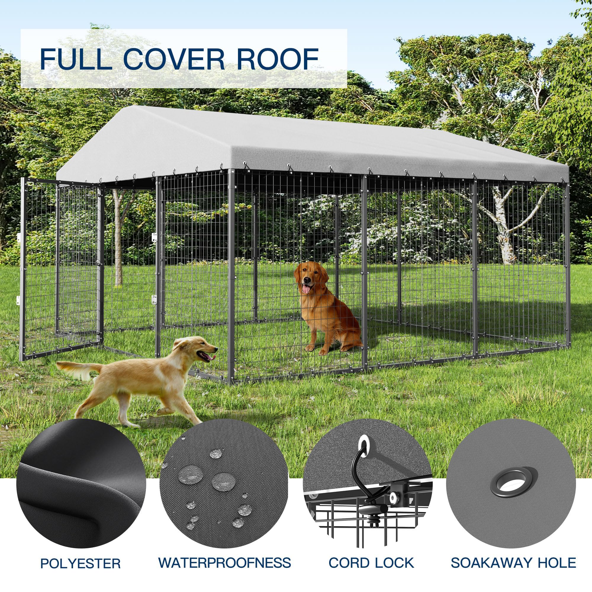 Kullavik Heavy Duty Large Outdoor Dog Kennel - Galvanized Steel Dog Cage with Roof & Double Safety Locks - Durable Pet Fence for Backyard, Kennel, or Travel - Perfect for Large Breed Dogs