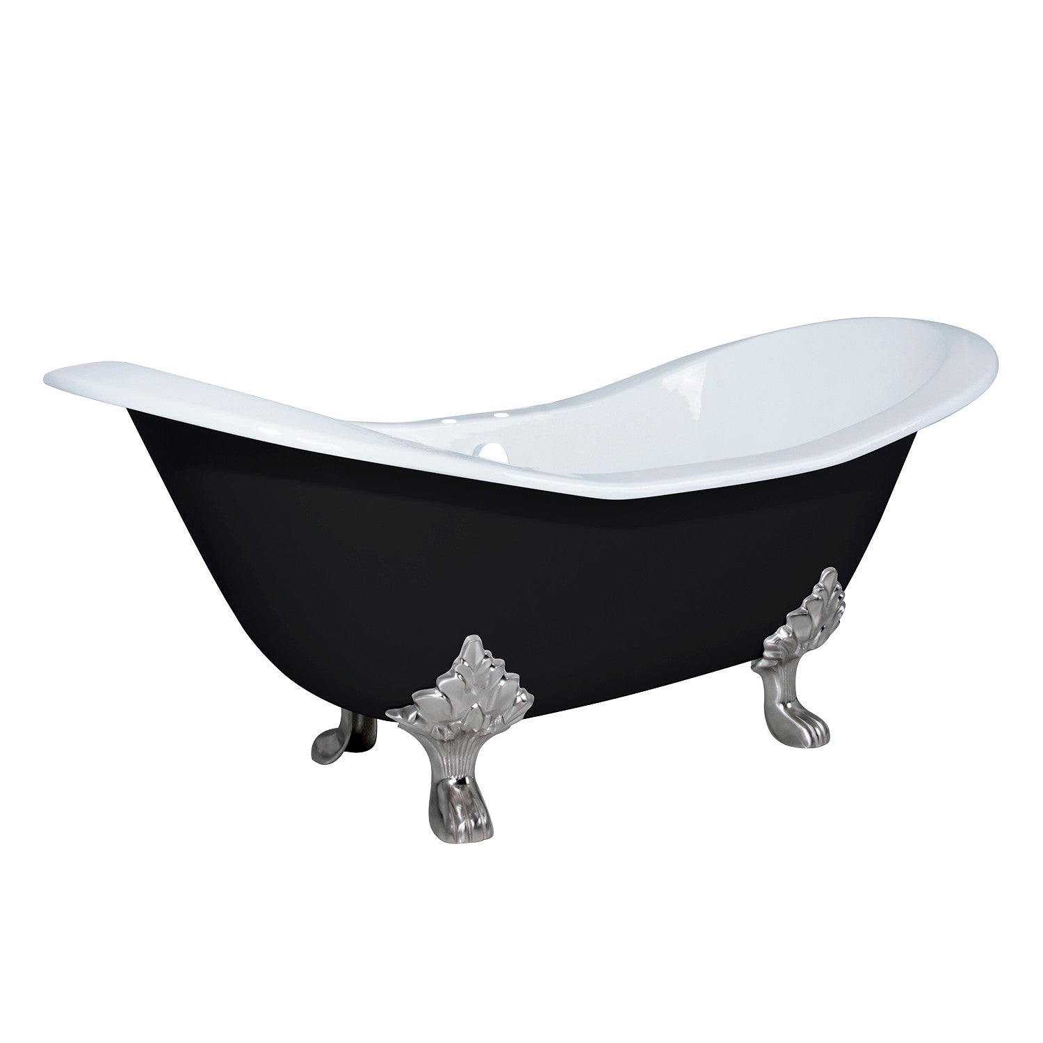 72 Inch Cast Iron Oval Double Slipper Clawfoot Bathtub - Black/White/Brushed Nickel Finish with 7 Inch Faucet Drillings | Vintage Style Freestanding Soaking Tub for Bathroom Remodel & Luxury Spa Experience