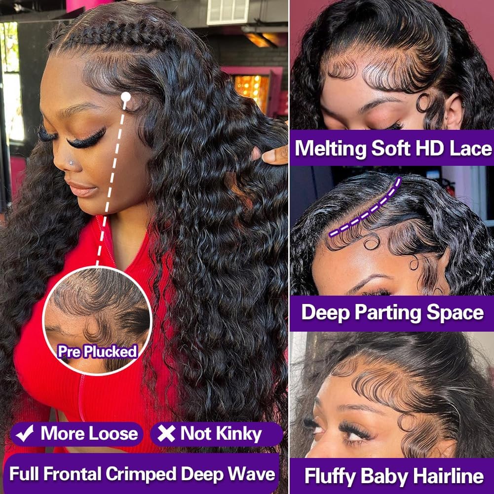 30 Inch 200% Density 13x4 Deep Wave Lace Front Human Hair Wig - Pre Plucked with Baby Hair for Black Women | Perfect for Daily Wear, Parties & Special Occasions