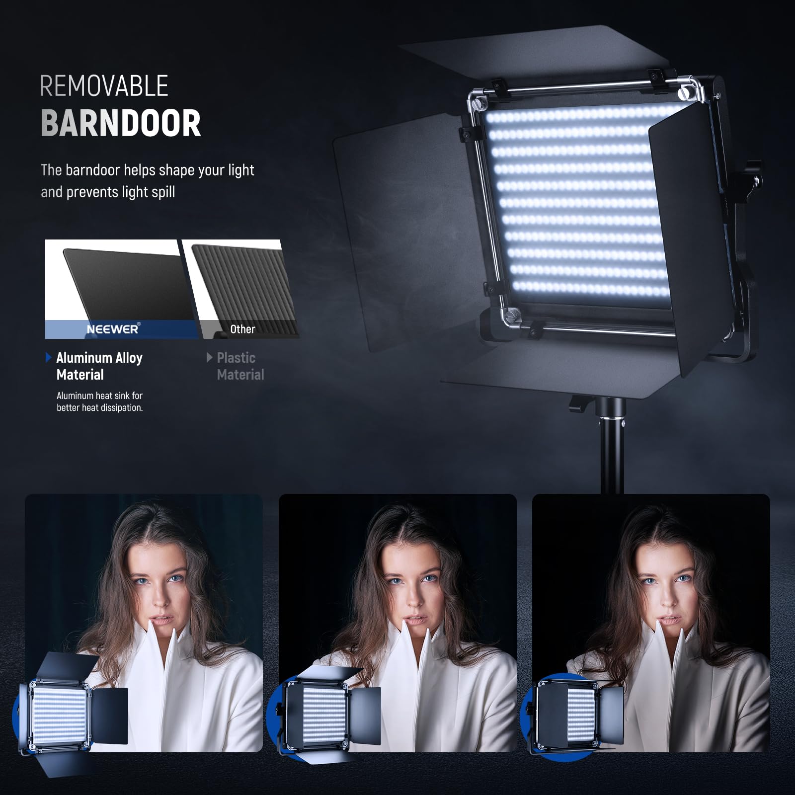 NEEWER 2 Pack Bi-color 660 LED Video Light Kit with Stands - (2) 3200-5600K CRI 96+ Dimmable Photography Lights, U Bracket, Barndoors, Softbox Diffusers & 75