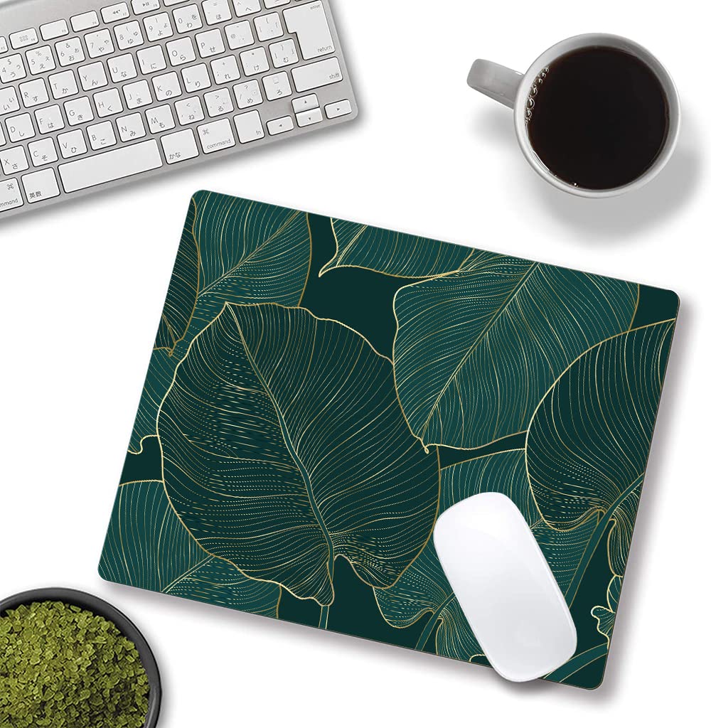 Premium Green Leaves Mouse Pad - Non-Slip Rubber Base, Waterproof Office Desk Mat for Computer & Laptop - Custom Design Wireless Mouse Surface - Perfect for Home Office, Gaming & Workspace Decor