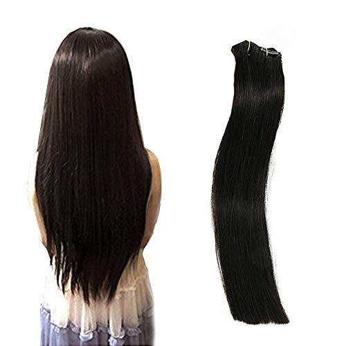 PolestarHair 70g Clip-in Human Hair Extensions - 7-Piece Natural Black (1B) Remy Virgin Hair, Silky Straight 16 Inches for Volume & Length | Perfect for Parties, Weddings & Daily Styling