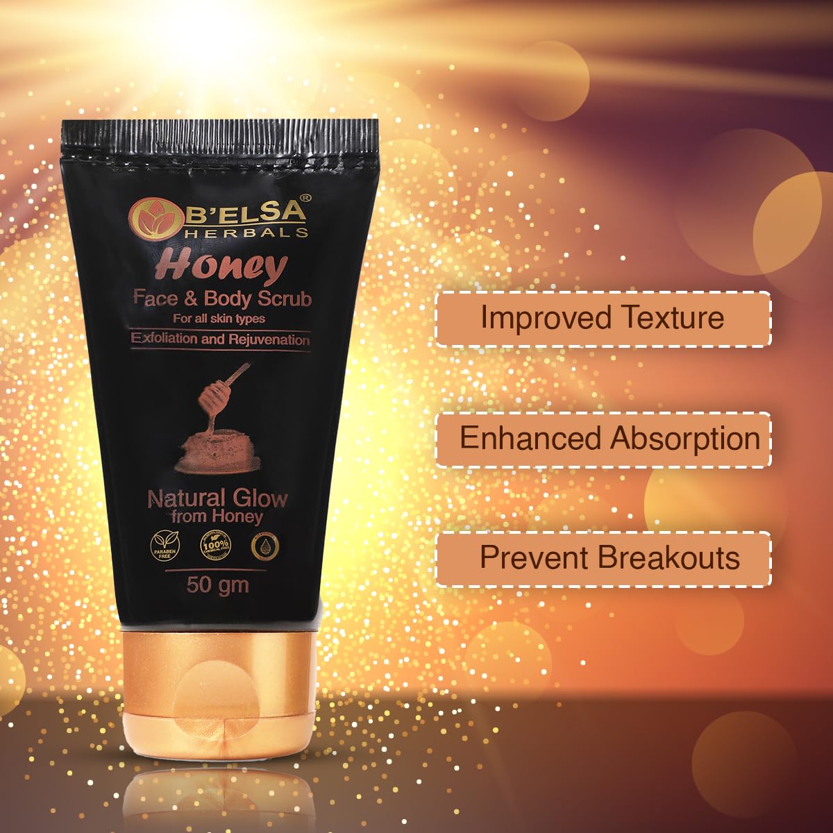 B'ELSA Honey Face and Body Scrub - Natural Exfoliating Cleanser for Glowing Skin | Perfect for Daily Skincare Routine & Spa Day at Home