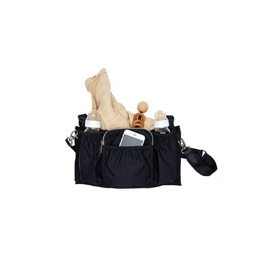 Black Stroller Caddy Organizer - Universal Fit for Baby Strollers, Perfect for Diapers, Bottles & Essentials - Ideal for Shopping, Walks & Travel