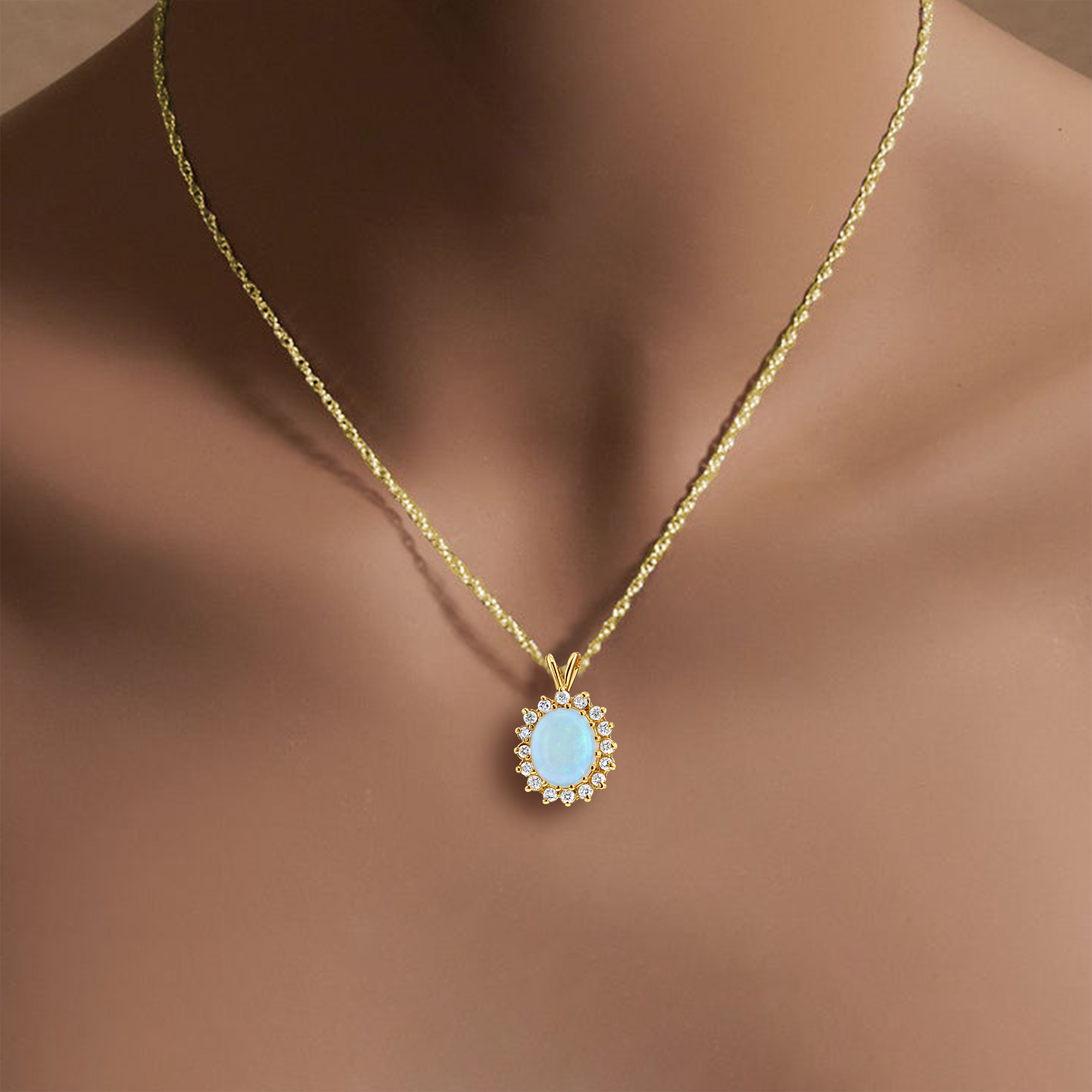 Australian Halo Opal Diamond Necklace - 14K Gold Pendant for Women | Elegant Jewelry Gift for Birthday, Anniversary & Special Occasions