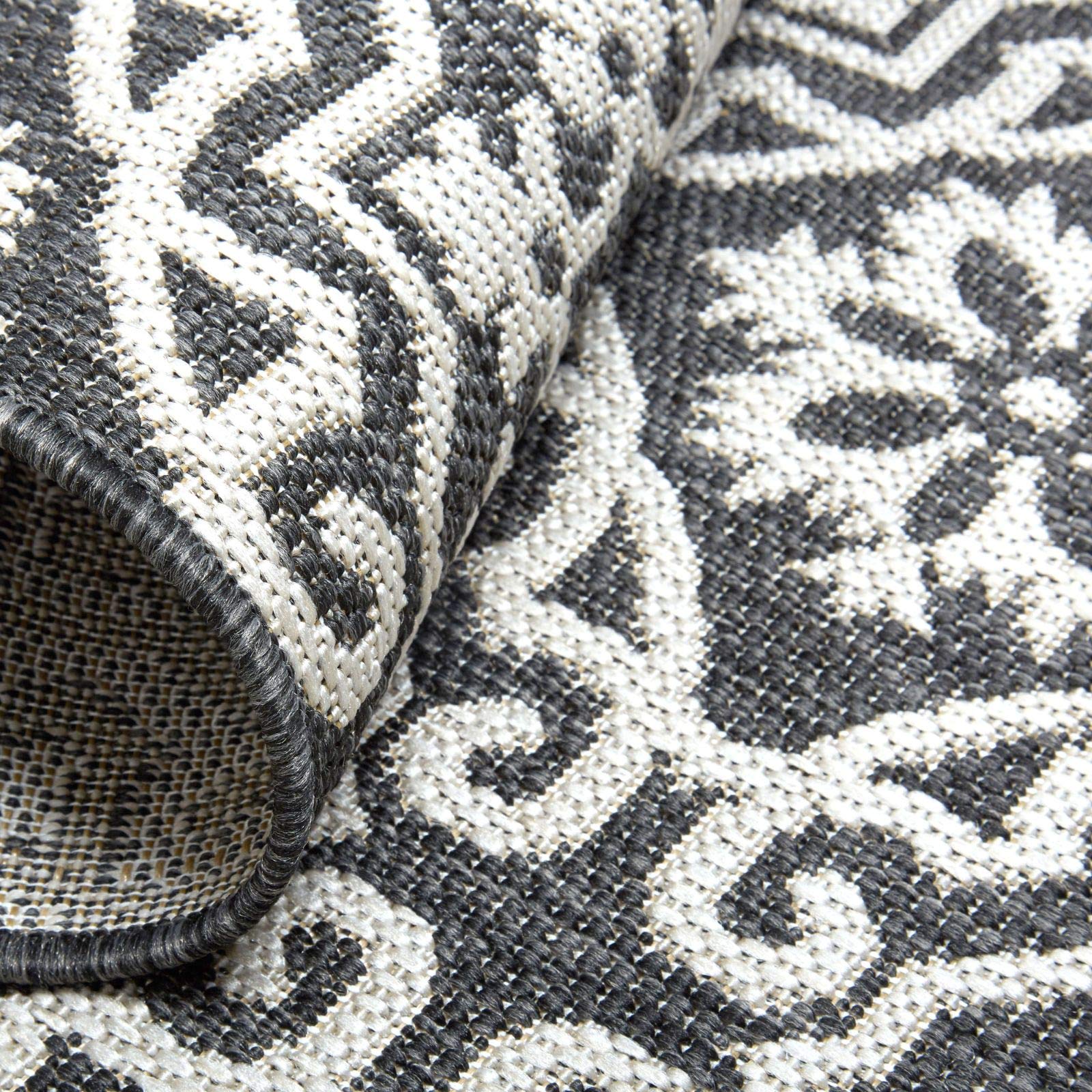 Nicole Miller New York Patio Country Danica Transitional Geometric Indoor/Outdoor Area Rug - Black & Grey - 7'9