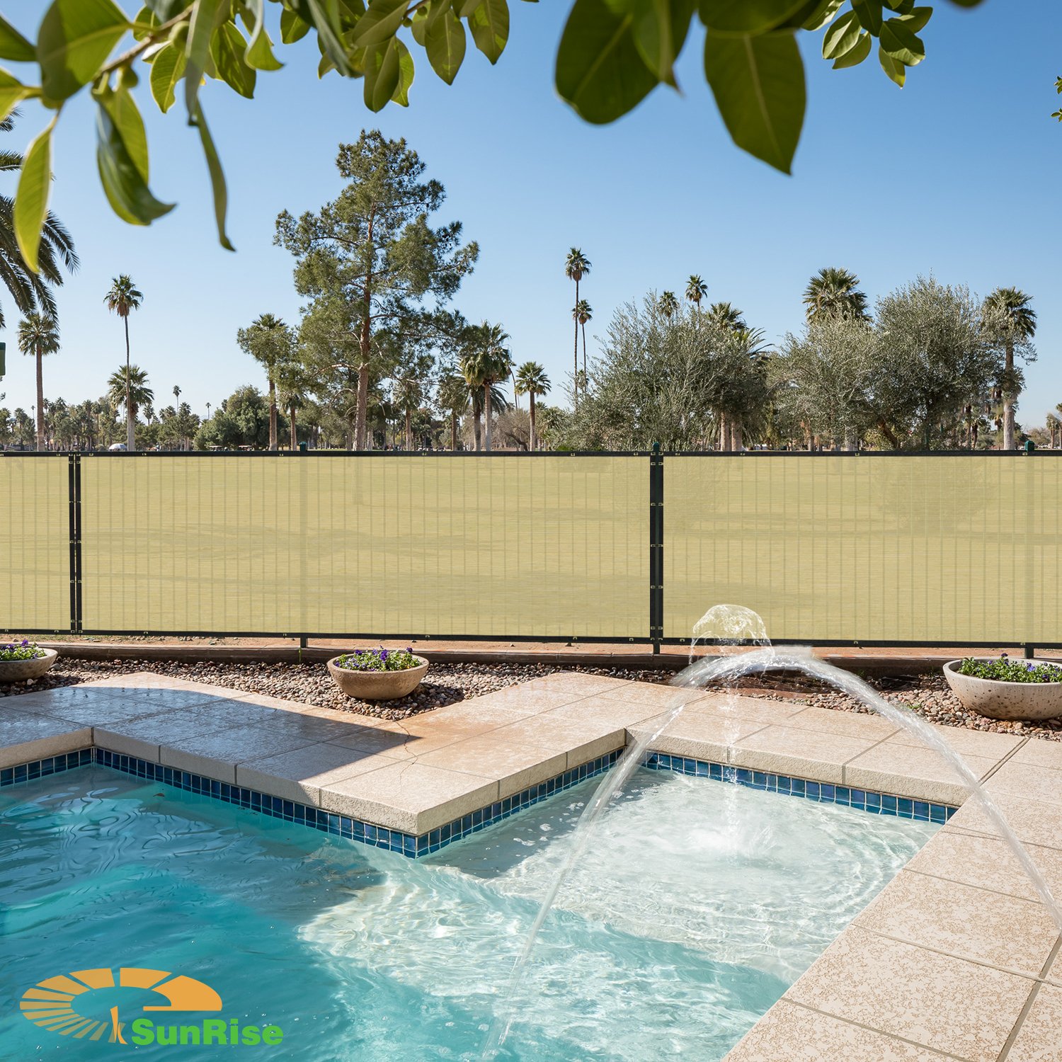 E&K Sunrise 4' x 3' Beige Privacy Fence Screen with Grommets - UV Blocking Outdoor Windscreen for Backyard, Garden & Patio Cover - Perfect for Creating Shade, Enhancing Privacy & Decorating Outdoor Spaces
