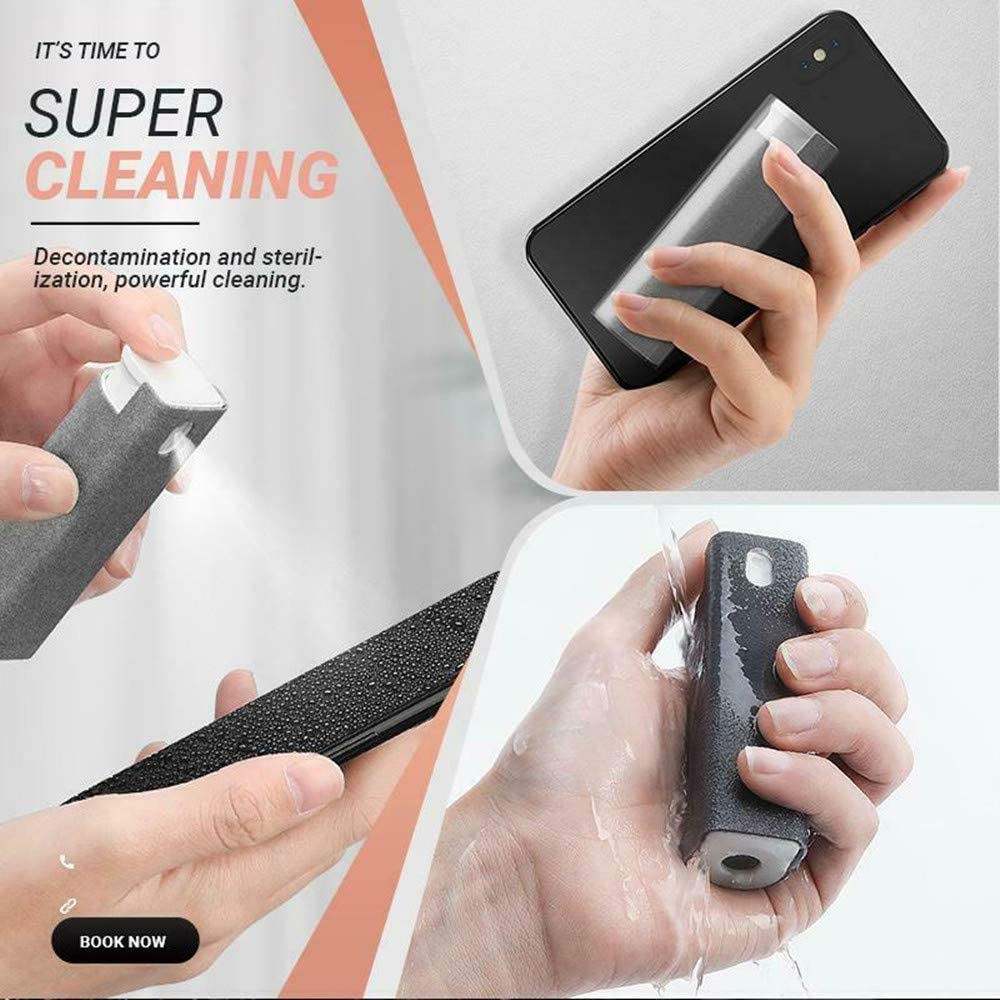 3-in-1 Anti-Fingerprint Screen Cleaner Kit - Reusable & Safe for All Phones, Laptops, Tablets - Removes Smudges, Dust & Oil - Includes Screen Cleaning Spray & Microfiber Cloth (Gray) - Perfect for Home, Office & Travel Use