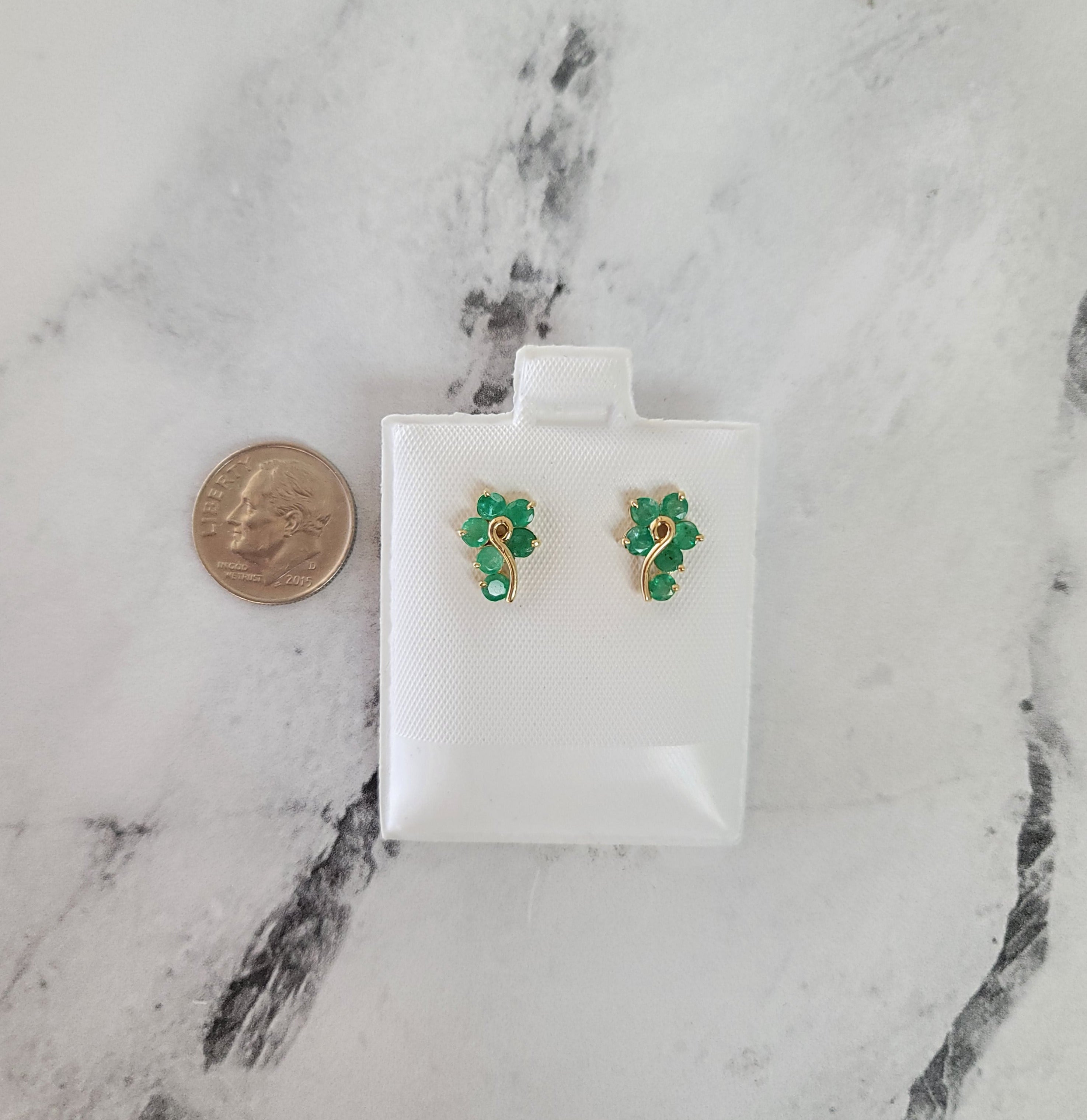 14K Yellow Gold Emerald Stud Earrings in Unique Question Mark Design - Perfect for Gifts, Parties, and Fashion Statements