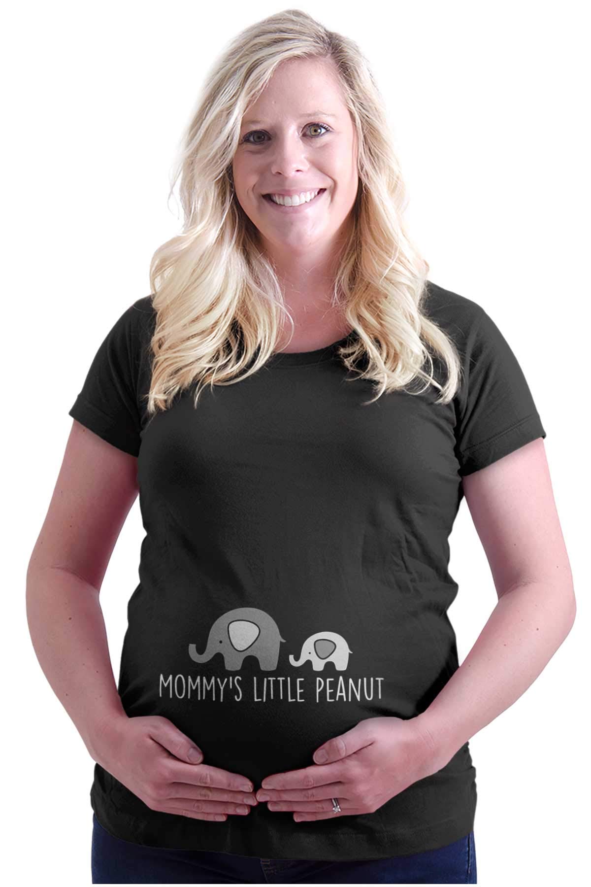 Women's Maternity Cute Elephant T-Shirt - Mommy's Little Peanut Graphic Tee for Pregnancy Announcement & Baby Shower Gifts