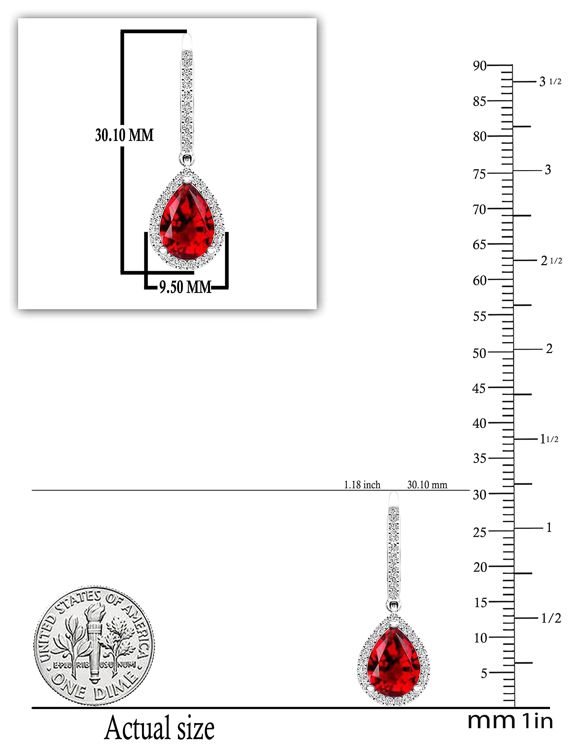 Dazzlingrock 10X7mm Pear Gemstone & Round Diamond Halo Teardrop Drop Earrings for Women, Sterling Silver Dangle Earrings - Perfect for Weddings, Parties & Special Occasions