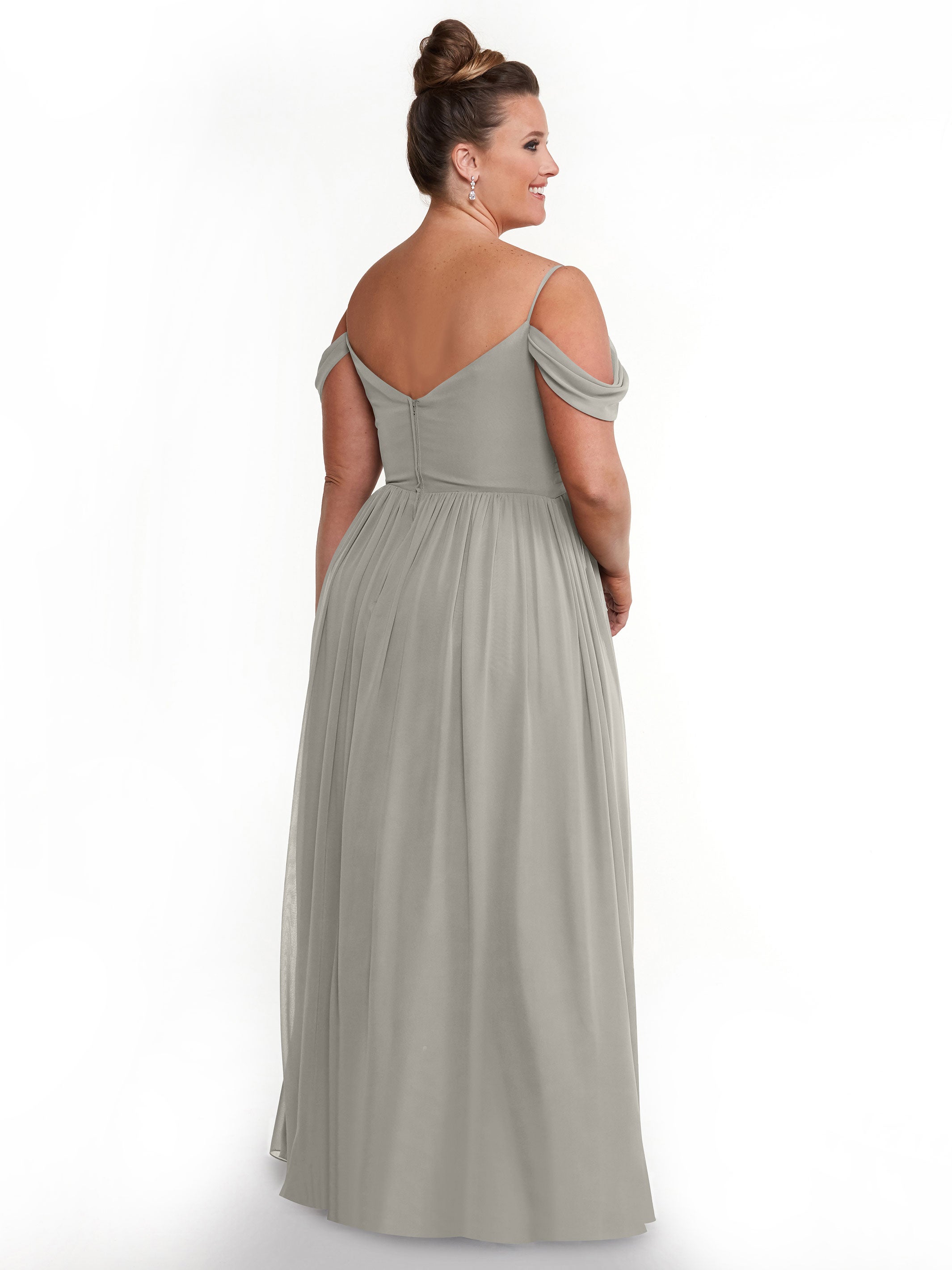 Elegant 80142 Off-The-Shoulder Chiffon Bridesmaid Dress with Spaghetti Straps - Perfect for Weddings, Formal Events & Evening Parties