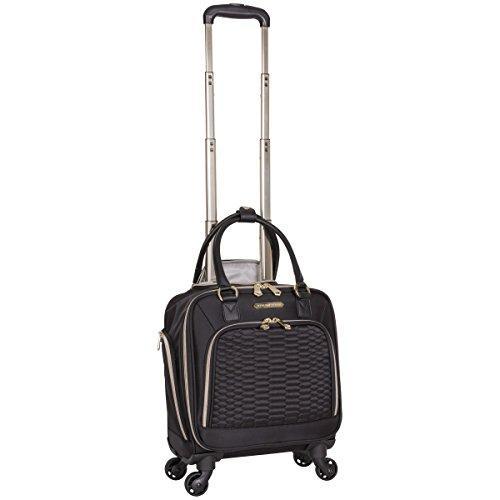 Aimee Kestenberg Women's Black Polyester Twill Double Pocket Quilted Python Print 4-Wheel Underseat Carry-On Luggage - Perfect for Air Travel, Business Trips & Weekend Getaways
