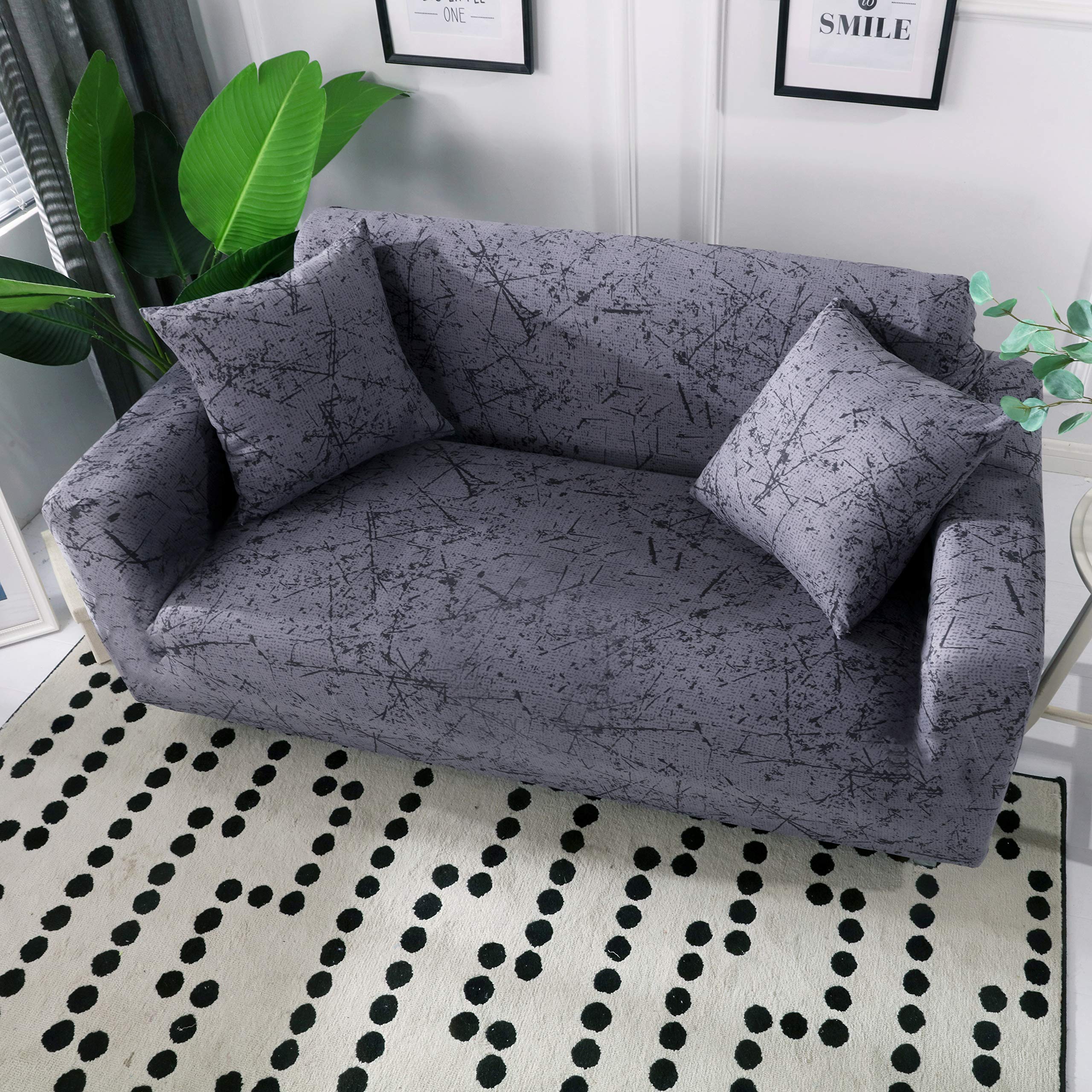 HOOBUY Printed Stretch Sofa Slipcover for 4-Cushion Couch - Includes 2 Free Pillow Cases (Fits 4-Seater/Large 3-Seater Couches) - Perfect for Living Room Decor, Home Styling & Pet Protection