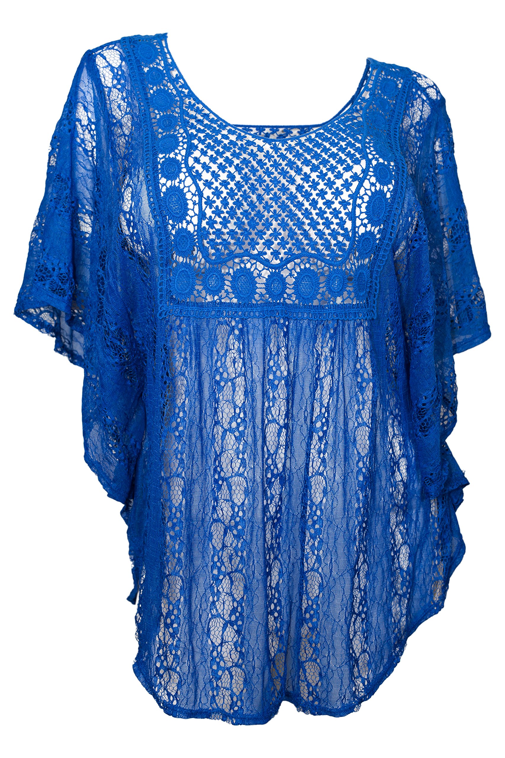 eVogues Plus Size Sheer Crochet Lace Poncho Top - Breathable Summer Cover Up for Women | Made in USA | Beach Cover Up, Boho Festival Outfit, Casual Layering Piece