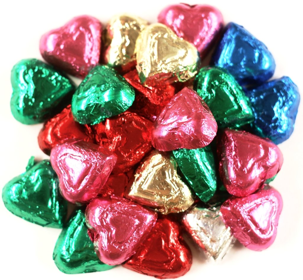 Scott's Cakes 1LB Solid Milk Chocolate Rainbow Hearts - Foil Wrapped Valentine's Day Treats - Perfect for Party Favors, Gift Baskets & Romantic Celebrations