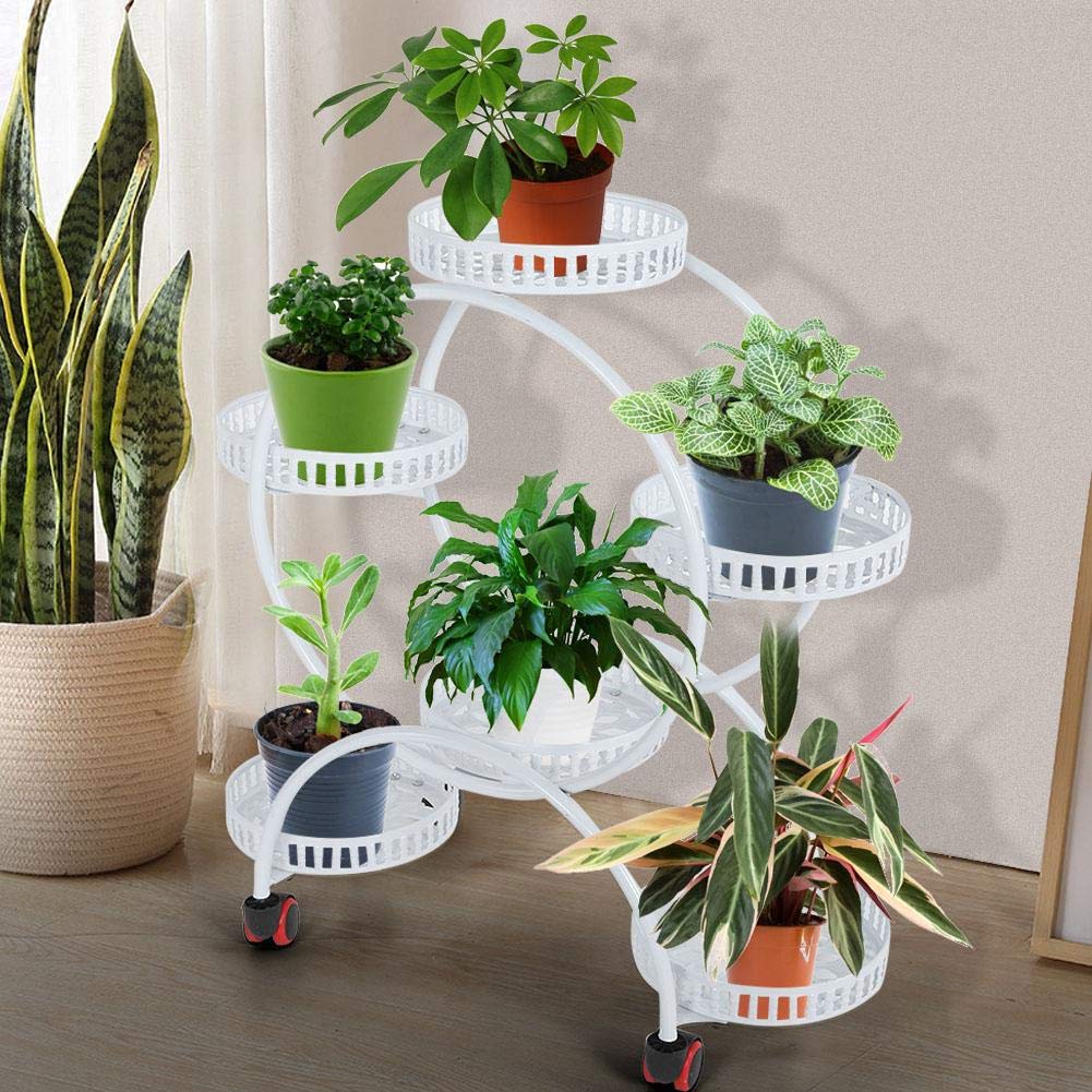4-Tier Rolling Plant Stand for Indoor Plants - Multi-Level Corner Flower Display Shelf with 6 Baskets, Floor-Standing Planter Rack for Home, Office, and Garden Decor