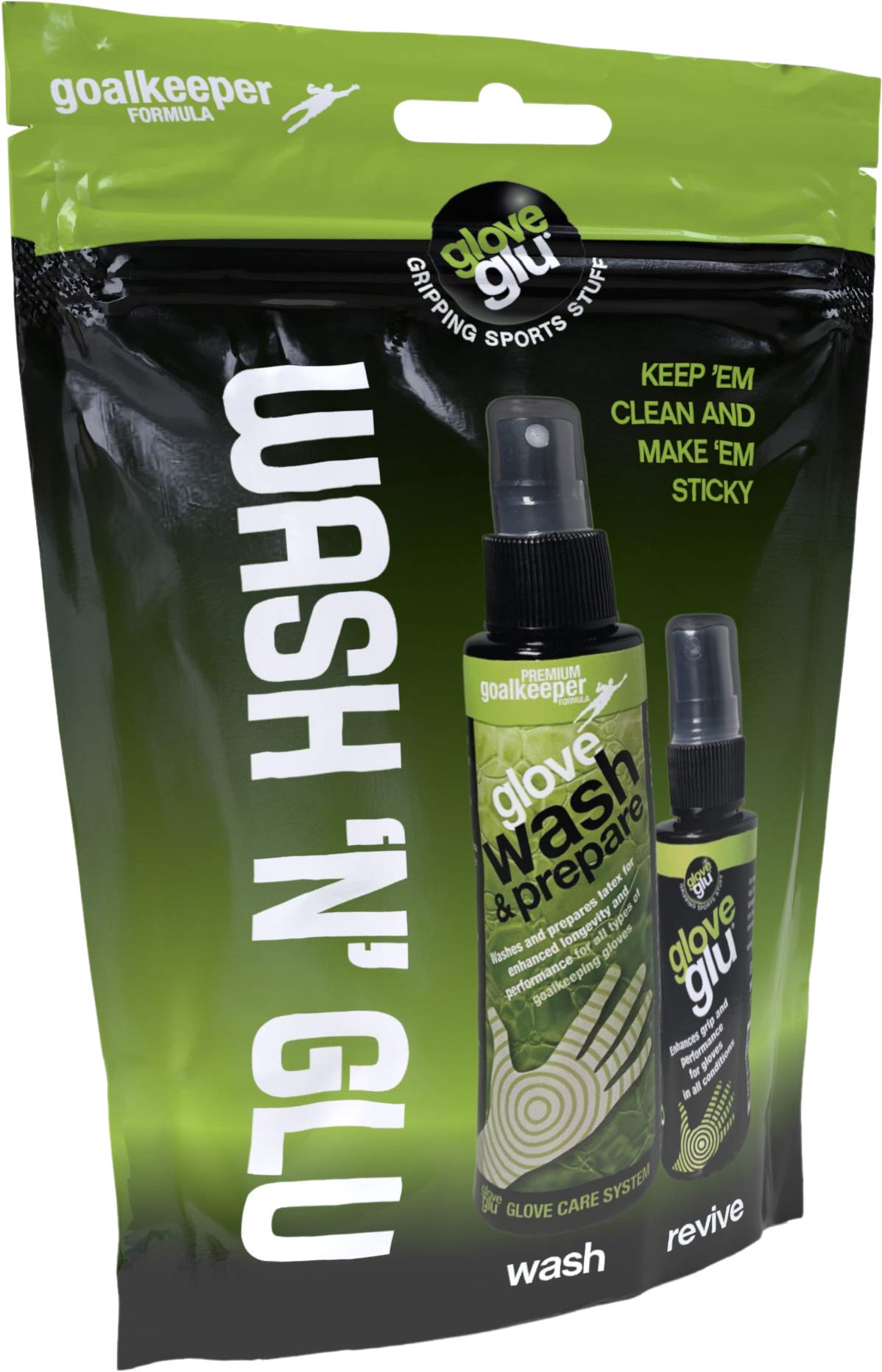 Premium Goalkeeper Glove Care Kit - gloveglu 120ml Wash & Prepare + 50ml Grip Spray | Enhances Grip & Cleans Gloves | Ideal for Soccer, Training & Match Days