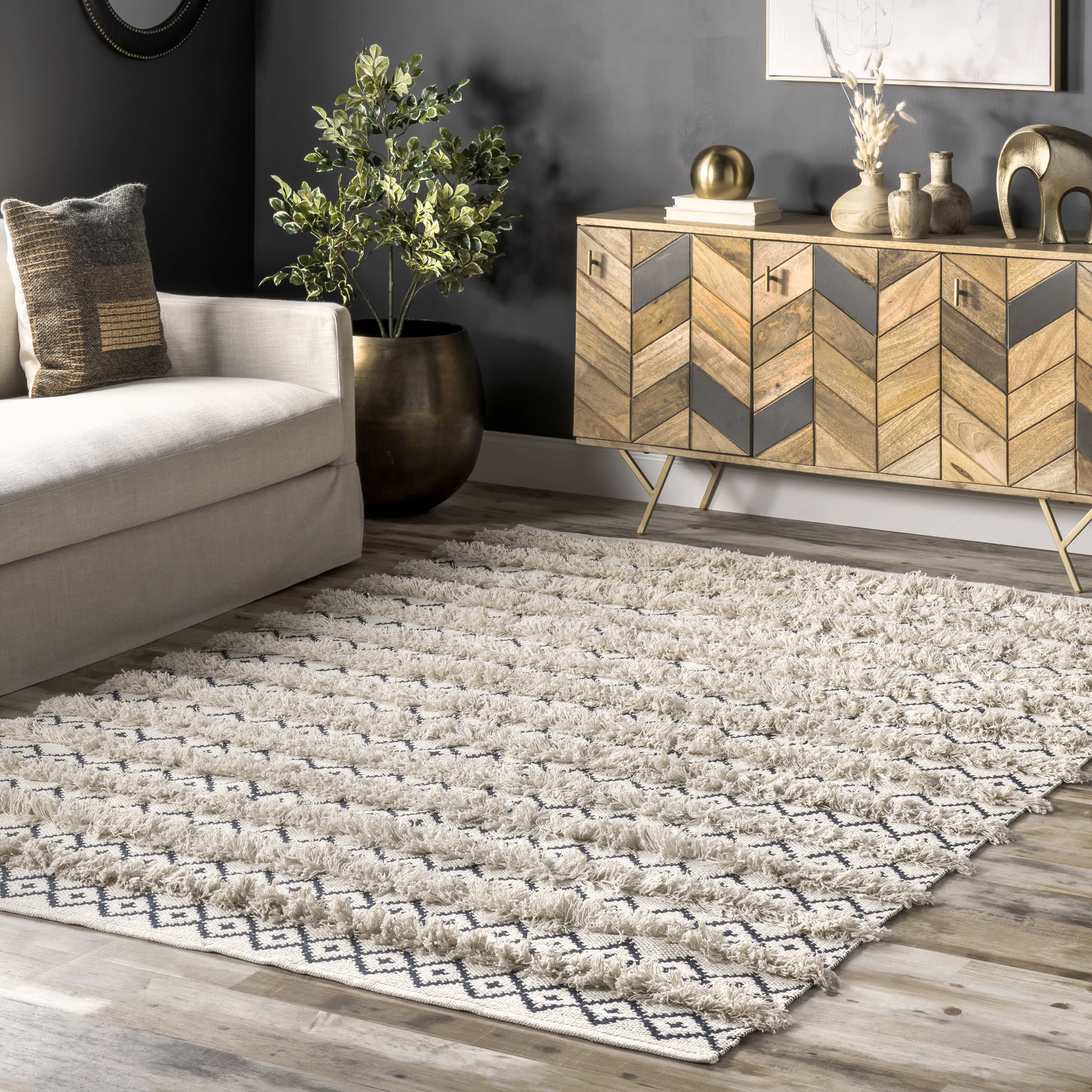 Luxury Diamond Eye Overstriped Rug in Ivory - Perfect for Living Room, Bedroom & Office Decor