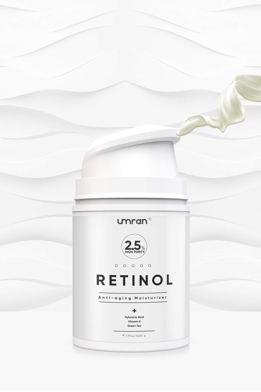 Umran Premium Retinol Cream 2.5% - Anti-Aging Face & Eye Moisturizer with Hyaluronic Acid, Vitamin E & Green Tea - Day & Night Wrinkle Treatment Cream (50ml/1.7 Fl Oz) for Dry Skin & Fine Lines Reduction