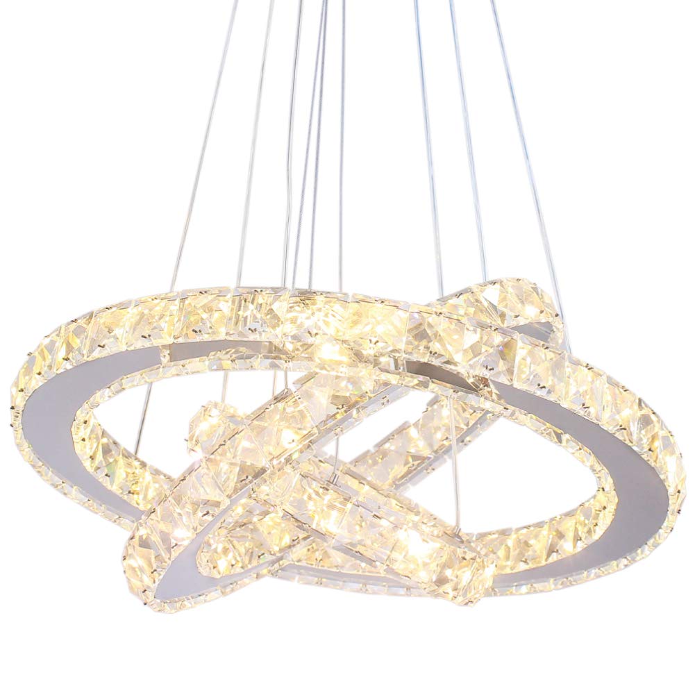 Winretro 3 Ring Modern Crystal LED Chandelier - Round Chrome Pendant Ceiling Light Fixture for Living Room, Dining Room, Bedroom & Kitchen | Elegant Lighting for Home Decor, Wedding & Restaurant Ambiance