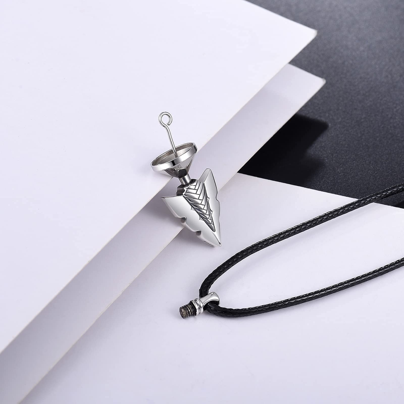 925 Sterling Silver Wolf Tooth Spearpoint Arrowhead Pendant Necklace for Men - Urn Jewelry for Ashes Keepsake, Outdoor Adventure & Gothic Style Accessory