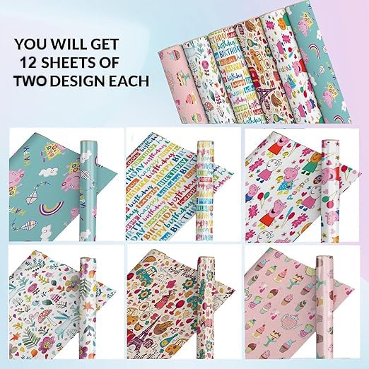 AccuPrints Premium Gift Wrapping Paper Set - 12 Sheets, 17x28 Inches, Assorted Holiday Designs for Christmas, Birthday & Party Presents - Perfect for DIY Crafts, Gift Bags & Boxes