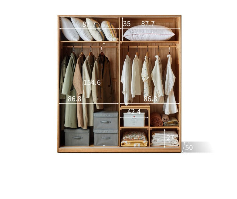 Solid Oak Wood Sliding Door Wardrobe - Durable & Stylish Closet Storage for Bedroom, Living Room, and Office Organization
