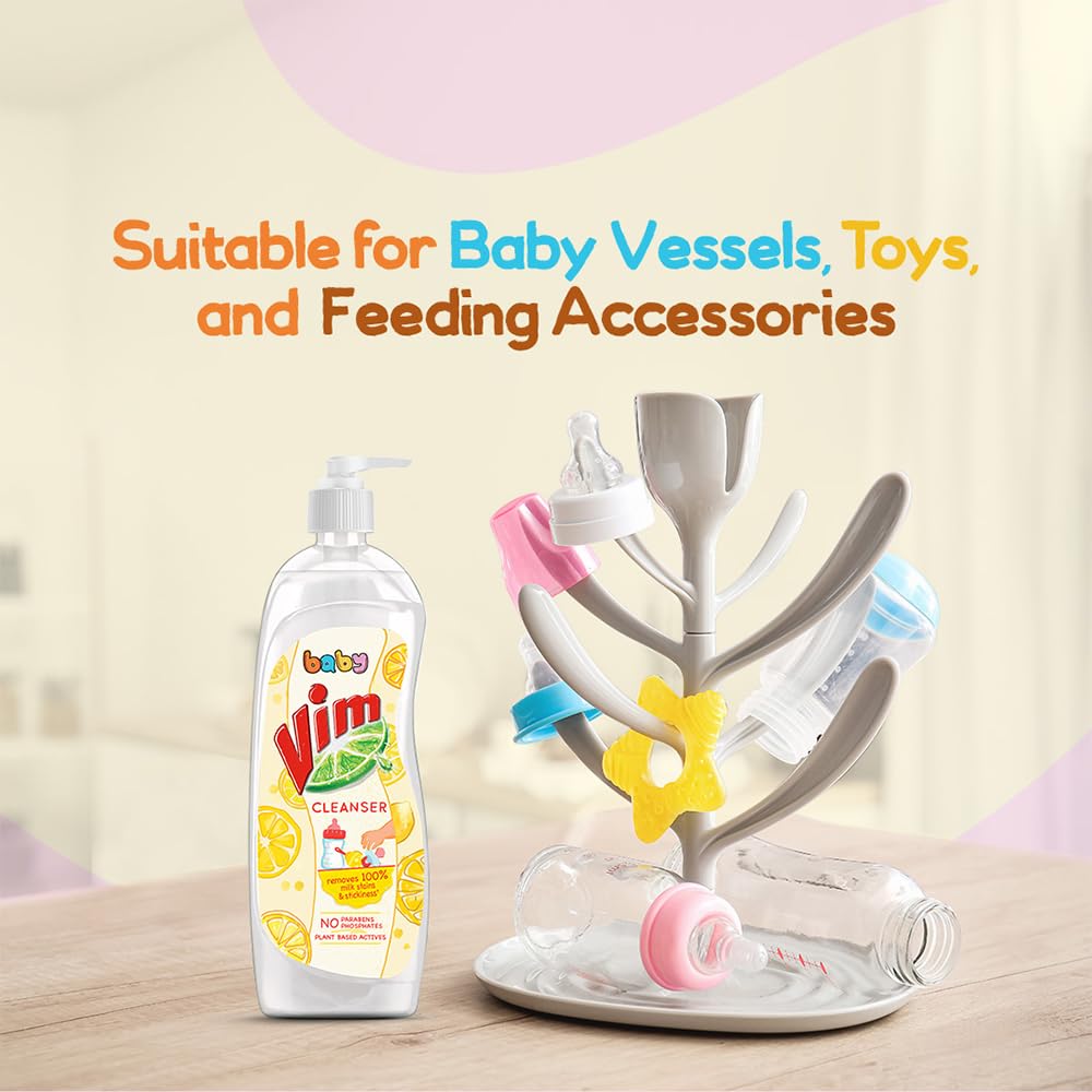 Vim Baby Dishwashing Liquid – Plant-Based Formula Removes 100% Milk Stains & Odors | Paraben & Phosphate Free | Safe for Baby Bottles & Utensils (500ml) – Gentle Cleaning for Infant Feeding Items