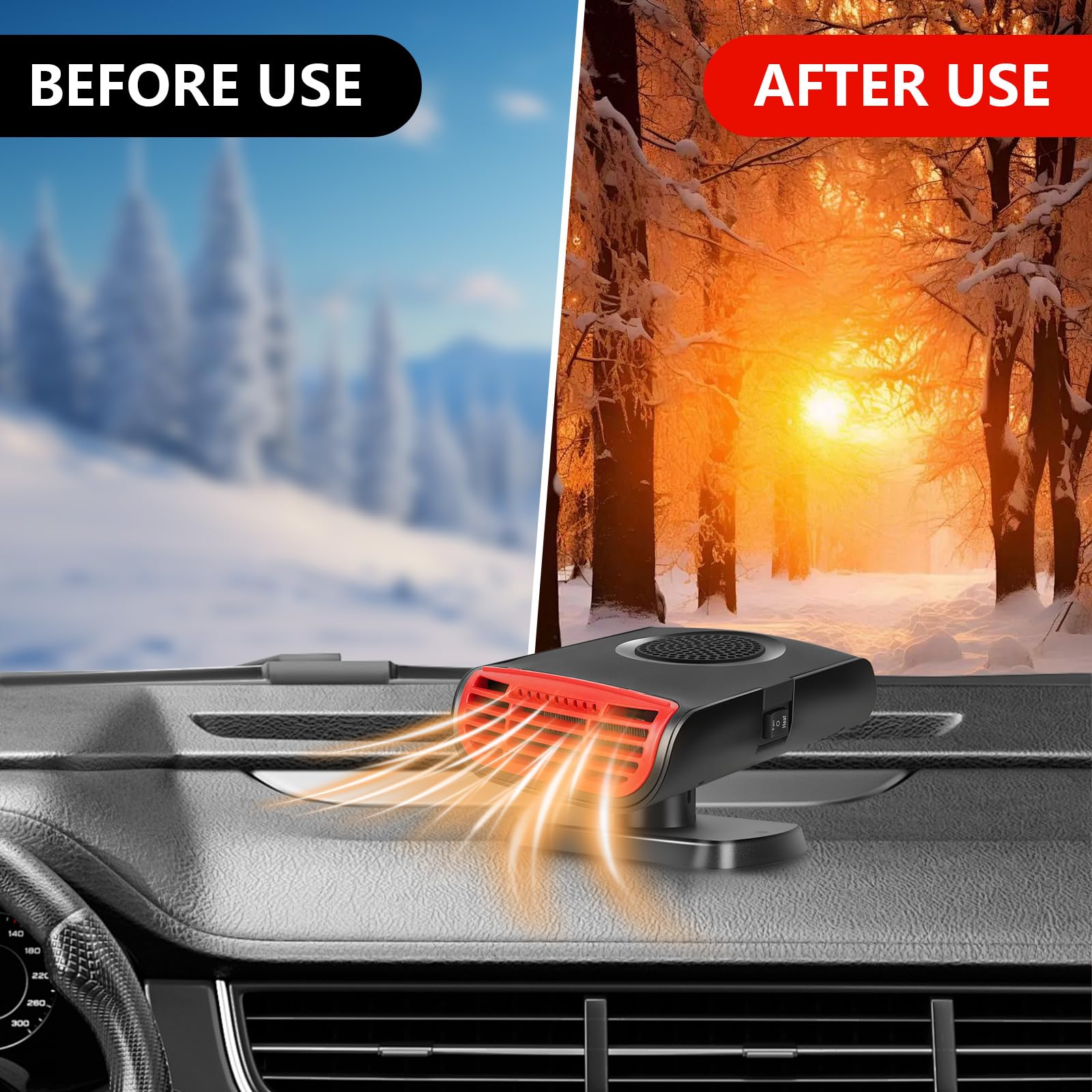 12V 150W Portable Car Heater & Defroster - Dual Function Auto Heater Fan with Cigarette Lighter Plug, 360° Rotation for Quick Defrosting & Defogging | Perfect for Winter Driving, Camping & Emergency Car Heating