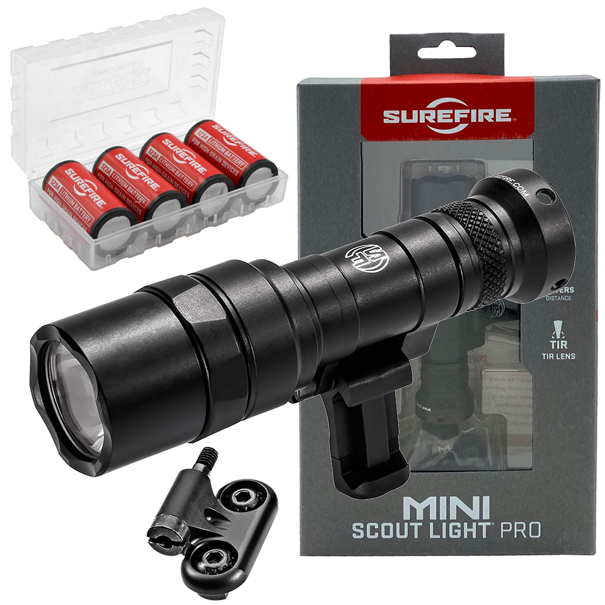 SureFire Mini Scoutlight Pro Tactical Flashlight - 500 Lumen Ultra-Bright LED Weapon Light (340C Model) with 4 Extra CR123A Batteries & Storage Case | Perfect for Hunting, Home Defense & Tactical Operations