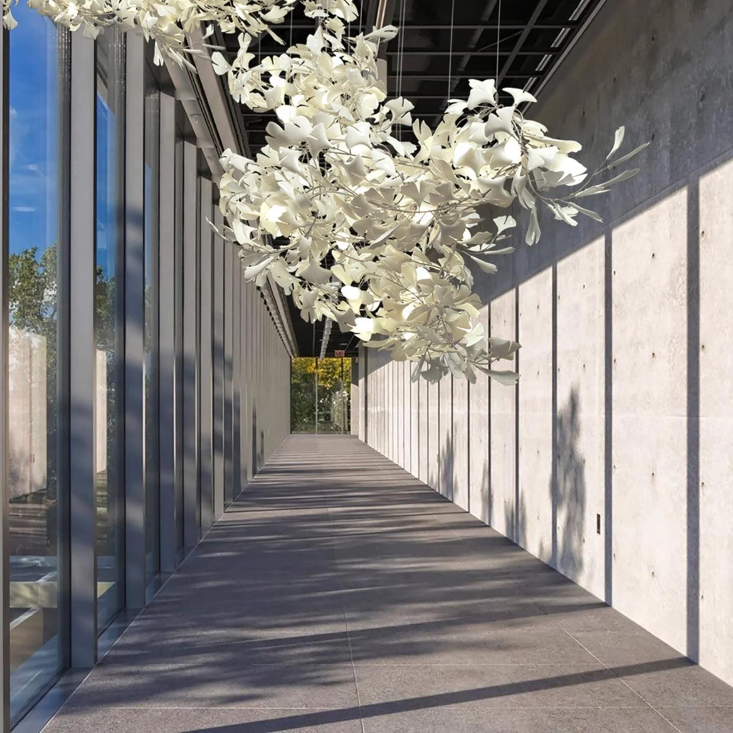 White Gingko Chandelier - Elegant Modern Lighting Fixture for Dining Room, Living Room & Bedroom Decor