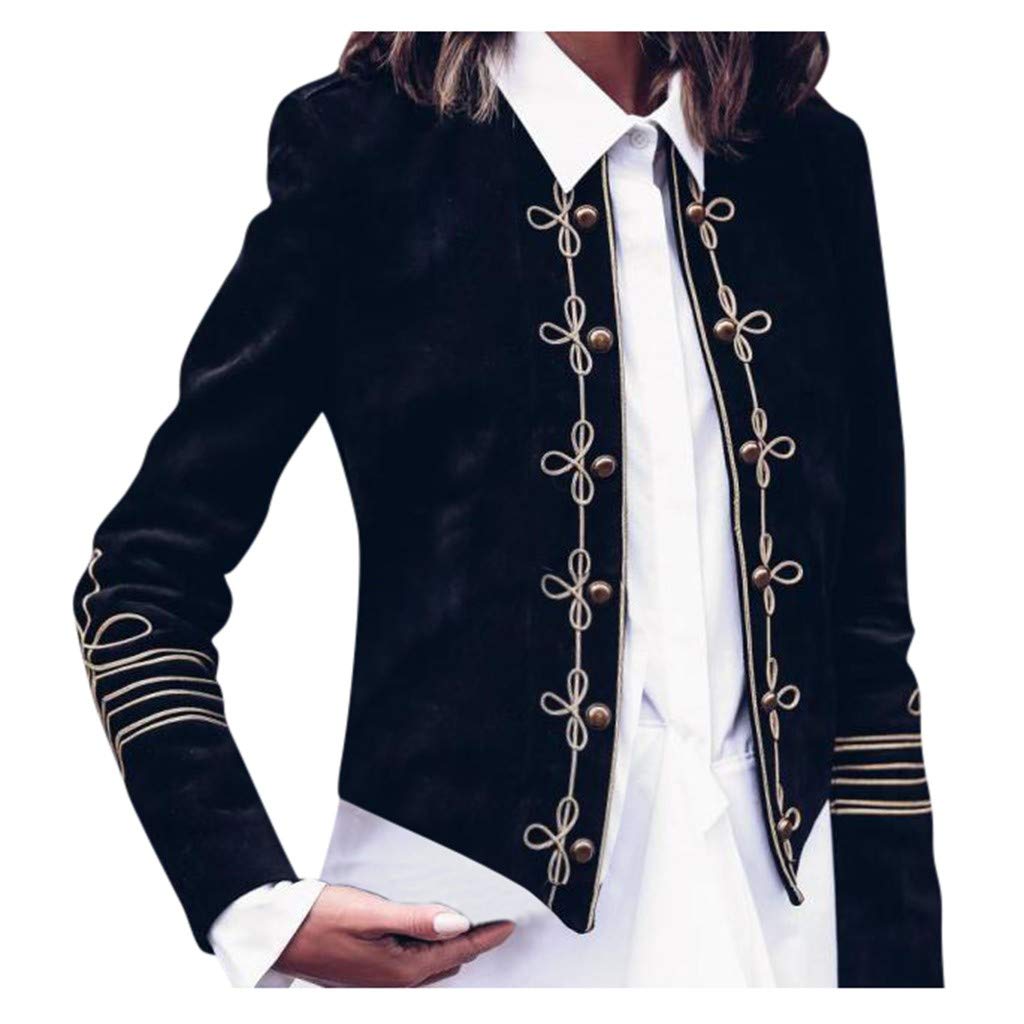 iOPQO Gothic Retro Cardigan - Women's Fashion Military Steampunk Coat with Leather Hood - Black Size S | Perfect for Cosplay, Halloween Costumes & Alternative Fashion Outfits