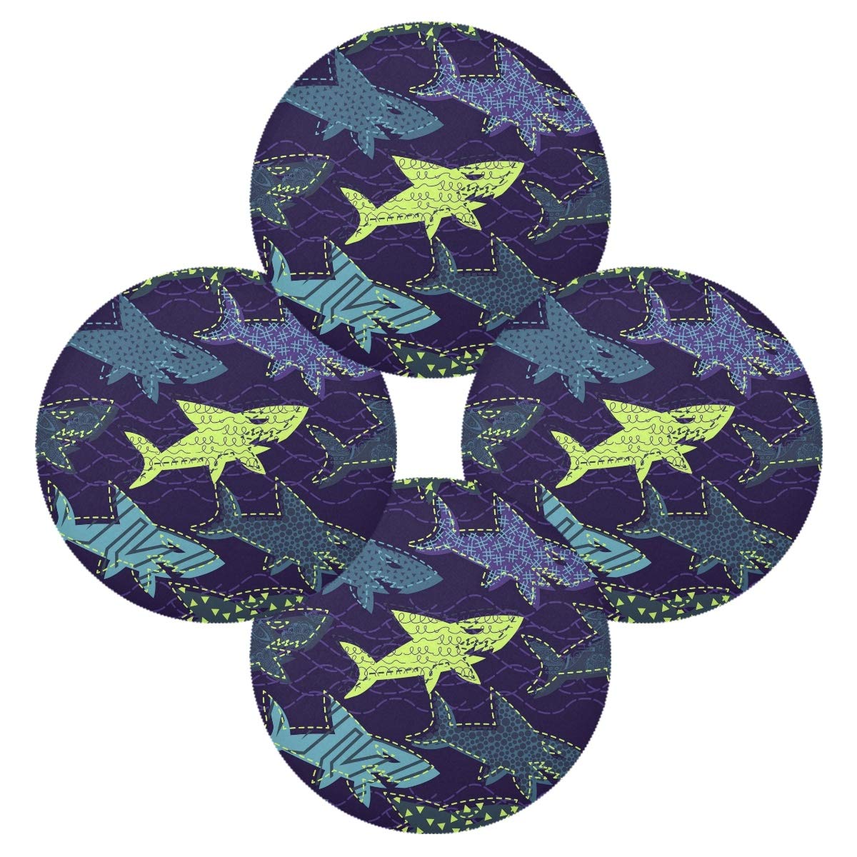 Shark Underwater Holiday Non-Slip Round 15.4 Inch Table Mats Set of 6 for Kitchen and Dining Room Decor