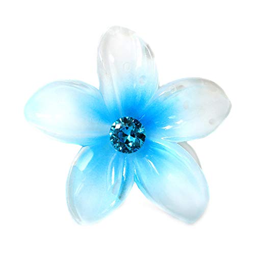 Pastel Blue Plastic Plumeria Flower Hair Clips with Center Stone for Hawaii Luau Party Dance Performance - Perfect for Beach Weddings, Summer Vacations and Tropical Themed Events