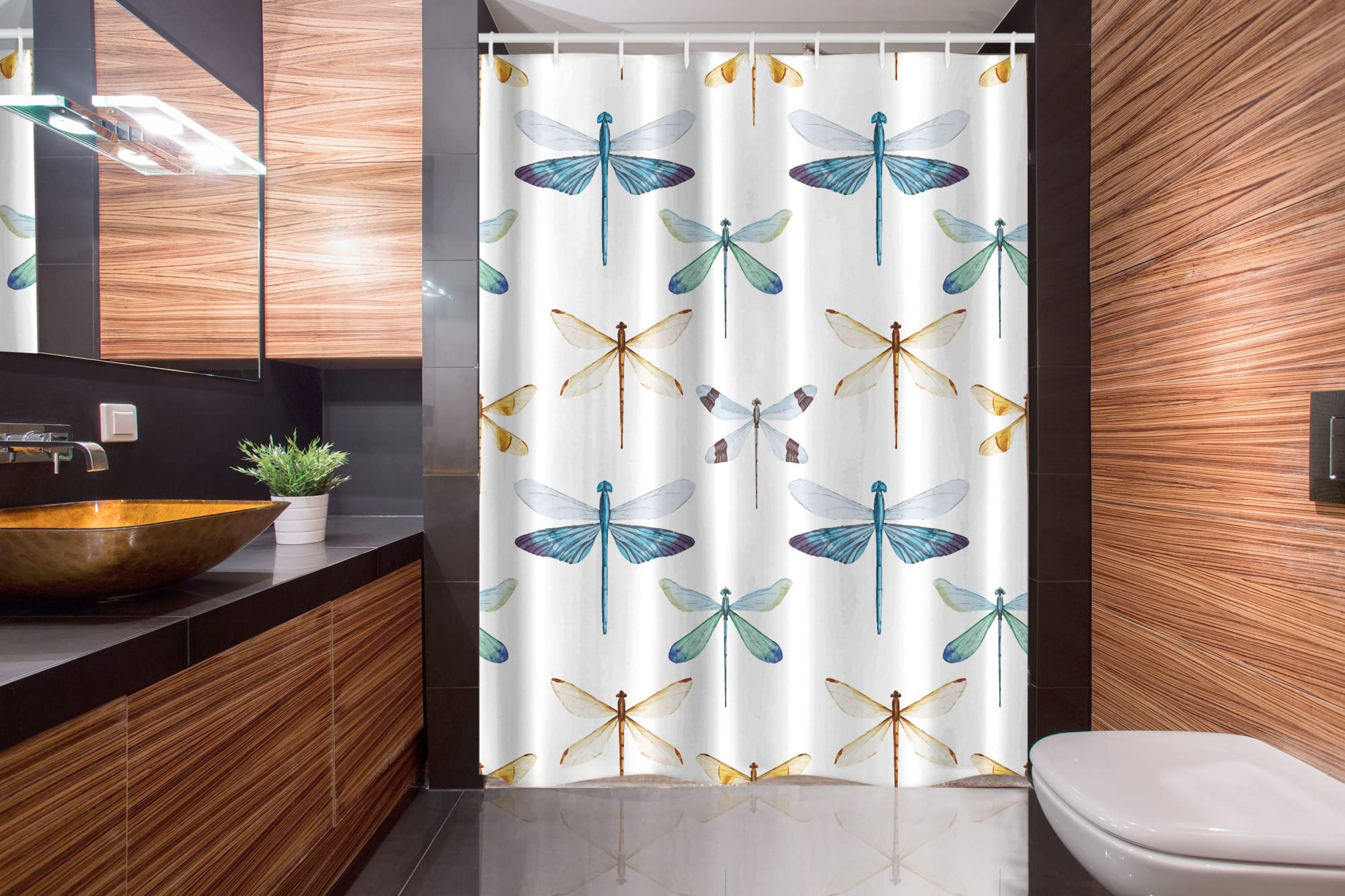 Ambesonne Dragonfly Shower Curtain - Vibrant Orange & Blue Dragonfly Pattern Bathroom Decor with Hooks, 54