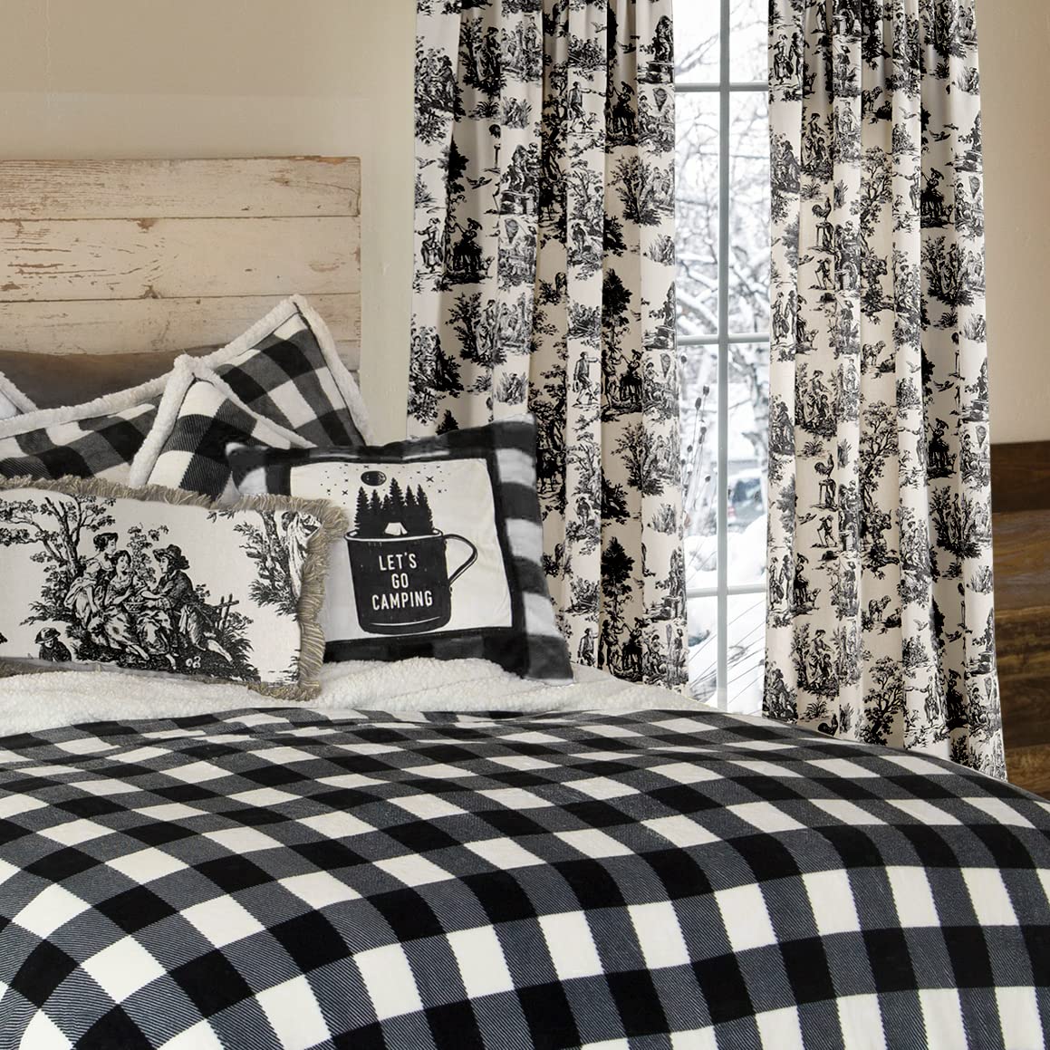 Blackout Curtains 84 Inches Long - Modern Farmhouse Toile Print Semi Blackout Drapes for Living Room & Bedroom, Cream White Cotton Fabric Window Treatments (Set of 2 Panels) - Perfect for Light Control, Privacy & Home Decor