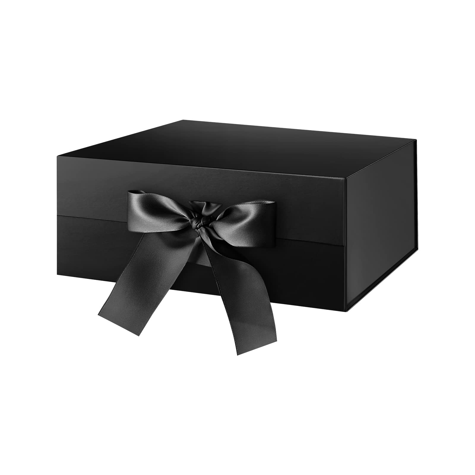 Premium 9x6.5x3.8 Inch Black Magnetic Gift Box with Ribbon - Elegant Glossy Finish for Groomsmen Proposals, Wedding Favors, Jewelry Packaging & Luxury Gift Giving - Perfect for Birthdays, Anniversaries and Special Occasions