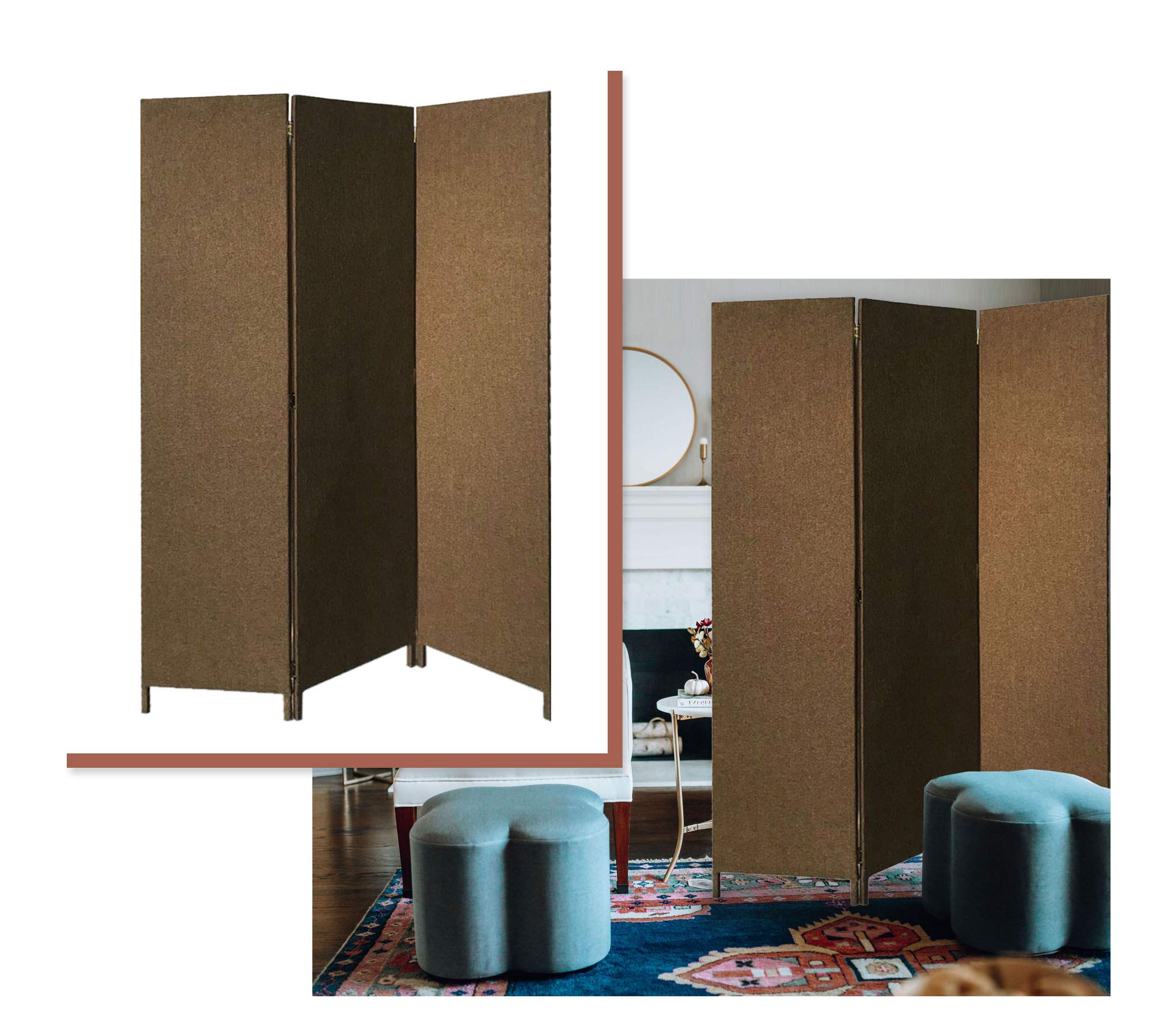 Brown Screen Gems Room Divider - Foldable Privacy Partition for Home Office, Bedroom & Living Room | Space Separator & Decorative Room Screen