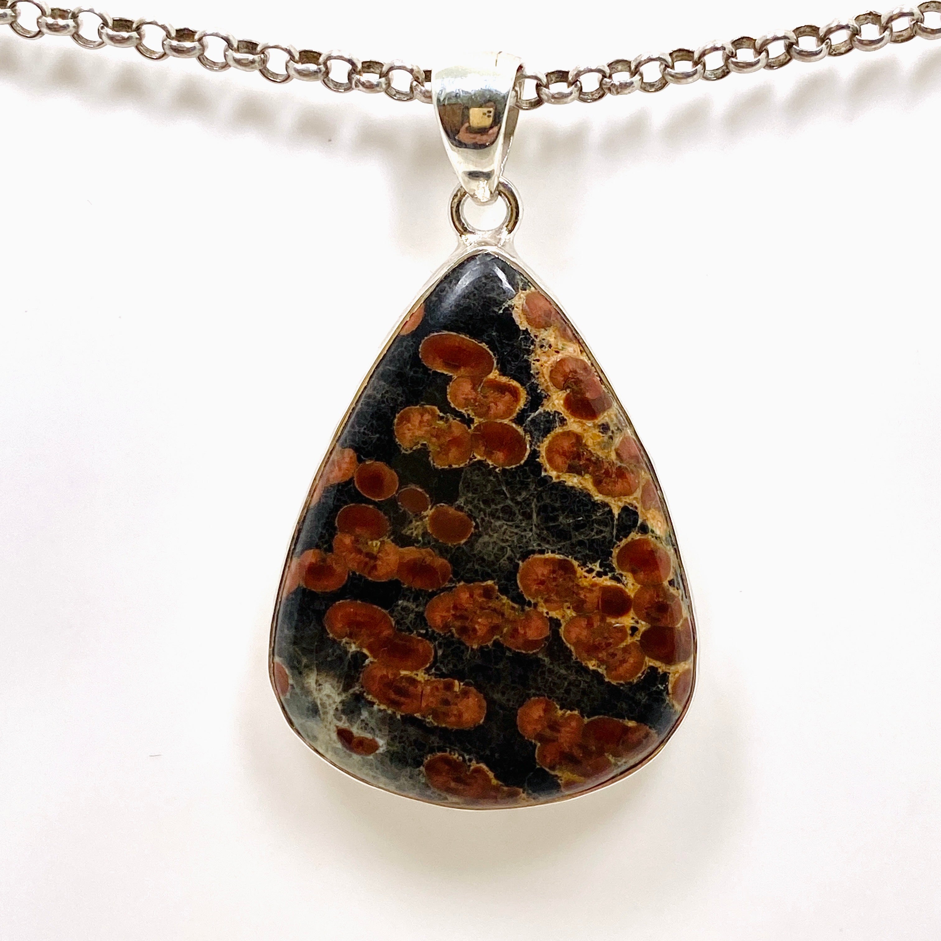 Natural Peanut Obsidian Perlite Teardrop Cabochon Pendant - Handmade Hammered Silver Setting KPGJ4767 - Perfect for Jewelry Making, Gifts & Spiritual Healing