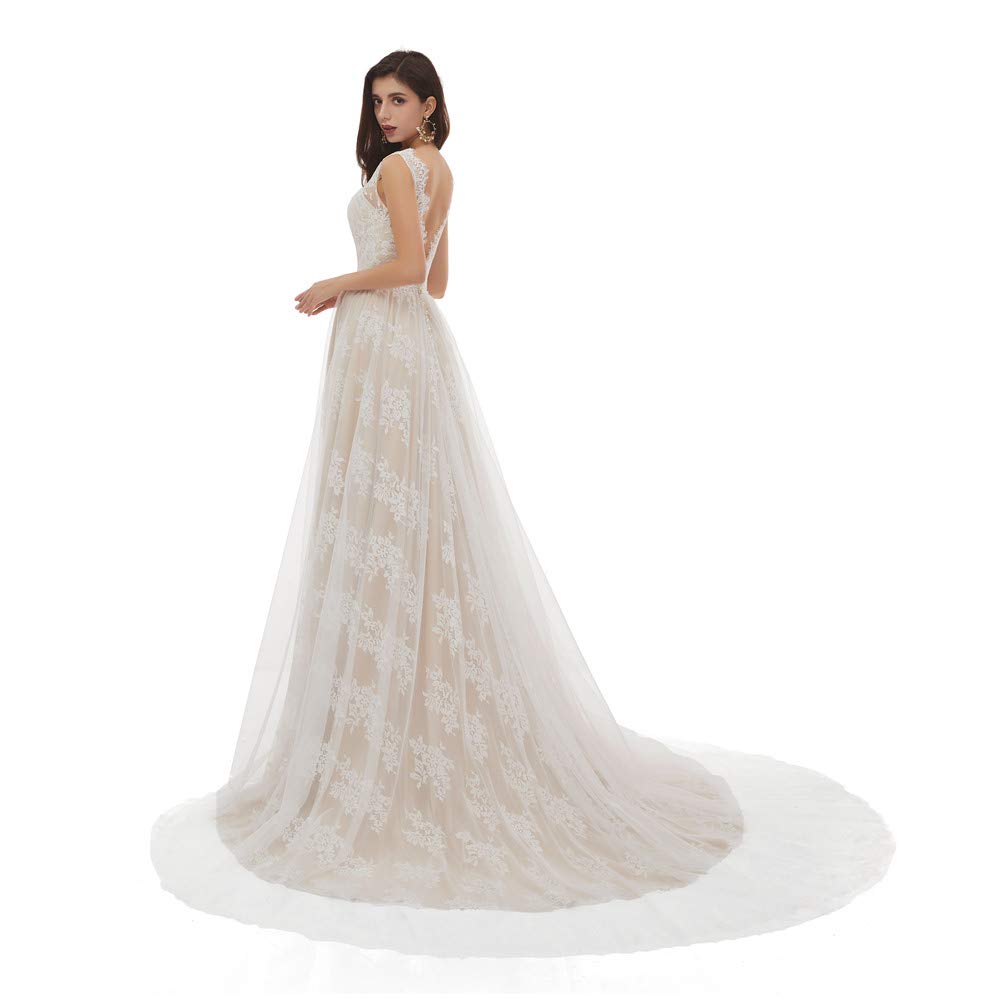 2020 Datangep Sexy Open Back Lace V-Neck Beach Wedding Dress for Bride - Perfect for Beach Ceremonies, Destination Weddings & Romantic Photoshoots
