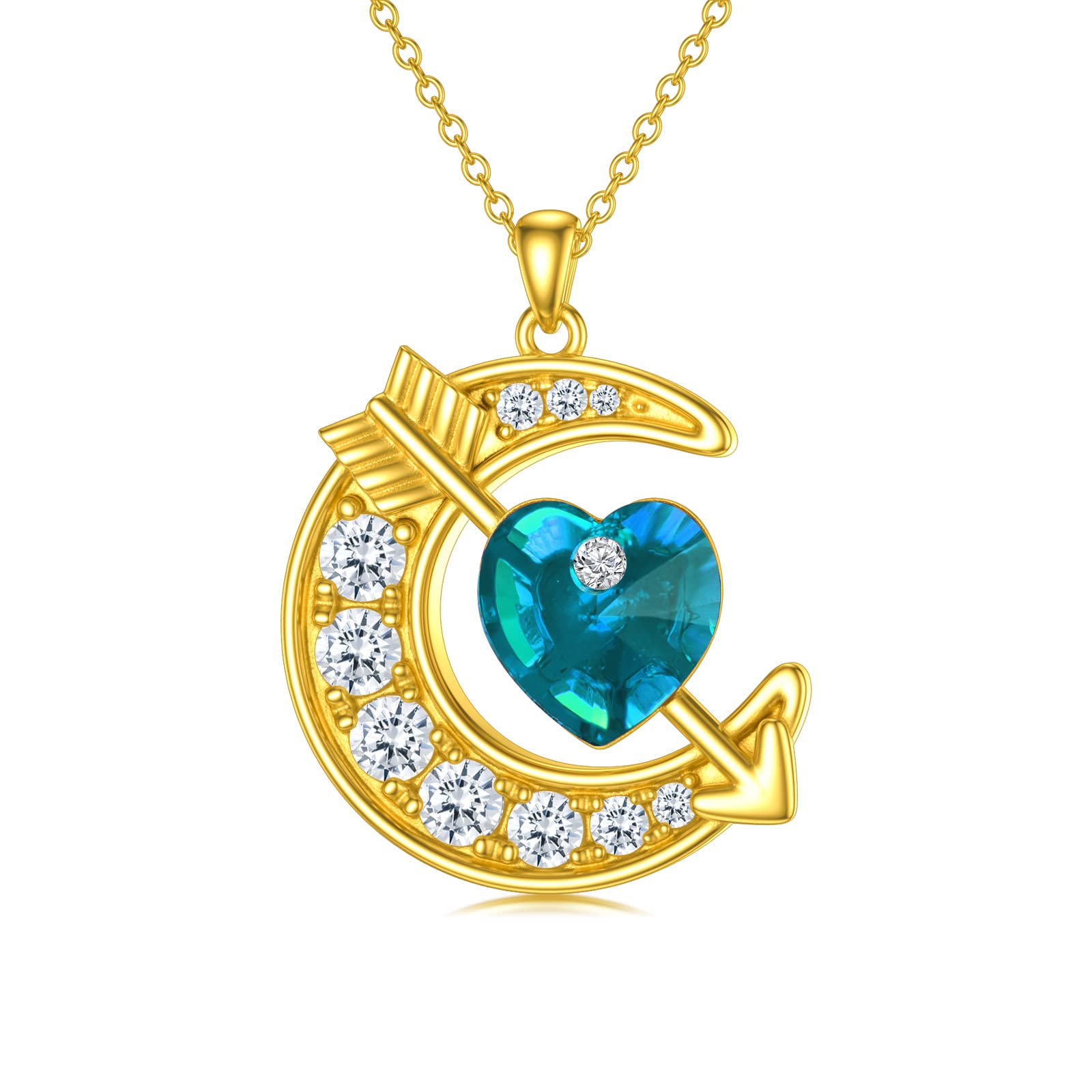 OCJ Sterling Silver Moon Birthstone Pendant Necklace for Women - Classic Love Arrow Crystal Jewelry with Birthstone | Perfect Birthday, Christmas Gift for Her, Daughter, Teens | Elegant Everyday Wear & Special Occasion Jewelry