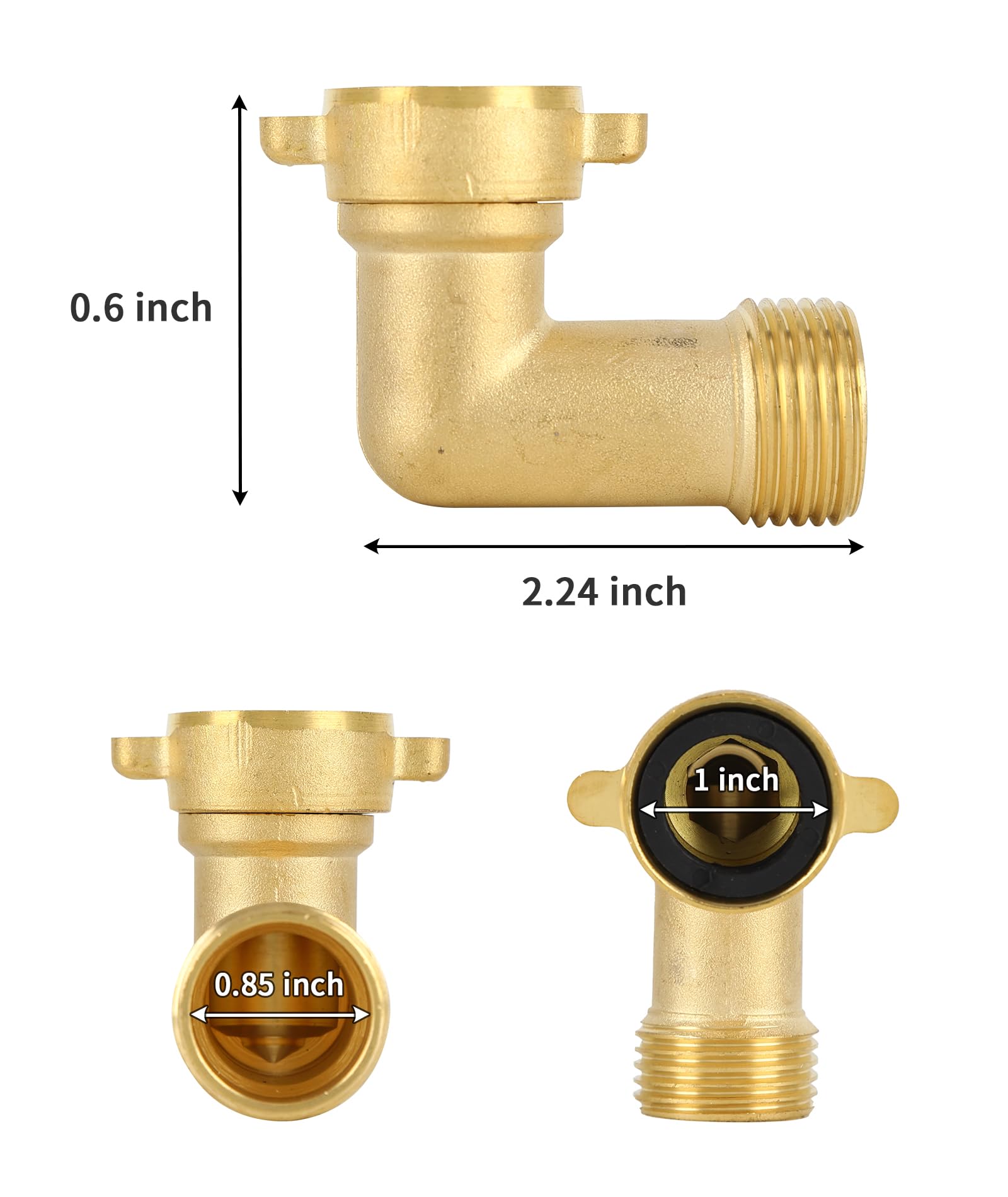 Heavy Duty All Metal RV Water Inlet with 90° Solid Brass Hose Elbow - 3/4